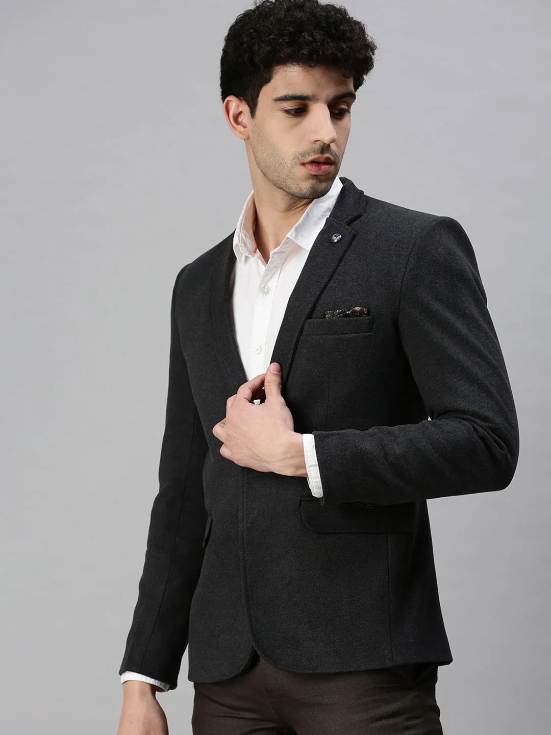 Men's Black Solid Slim-Fit Single-Breasted Casual Blazers Adventure Day Look Relaxed Daily Style