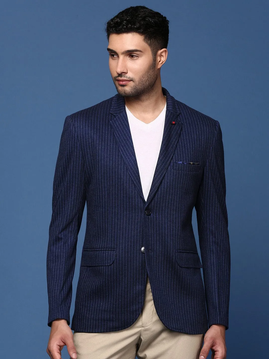 Men's Navy Blue Slim Fit Single Breasted Blazer Street Explorer Fit