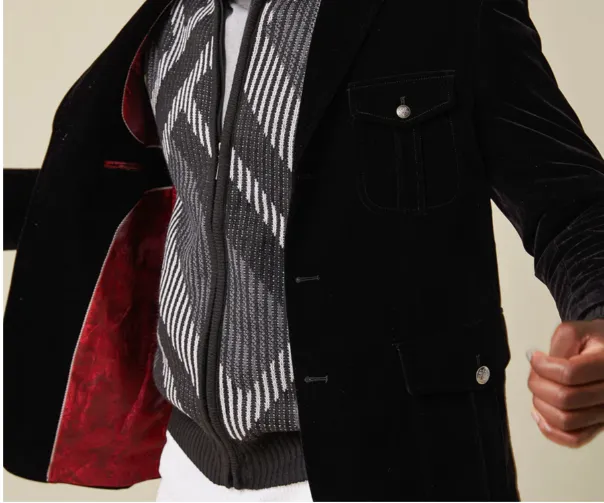 Inserch BL-569 Velvet Military Jacket Black Lightweight Comfort