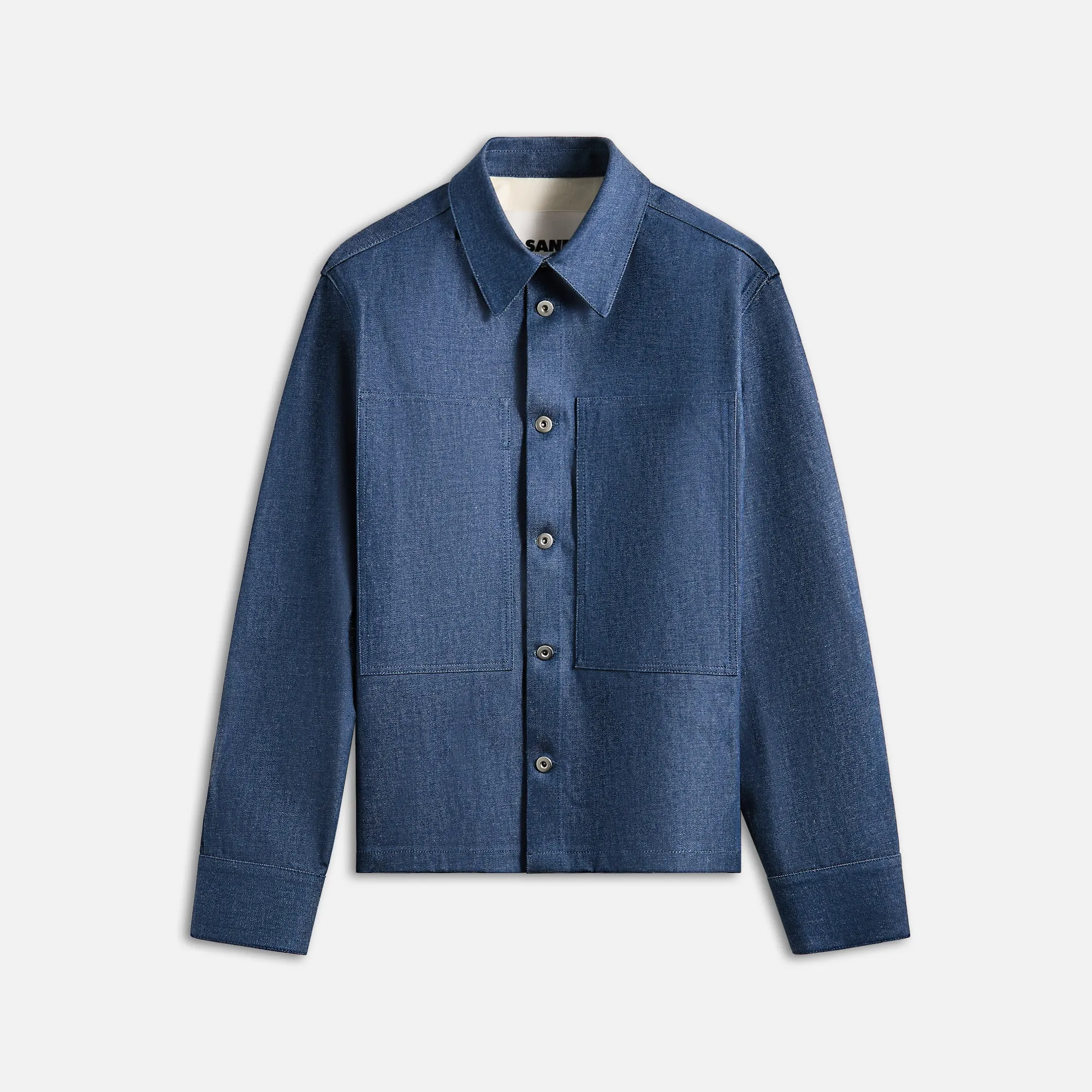 Jil Sander Textured Dry Cotton Denim Shirt - Blue Compact Fit Look Waterproof Stitch Details