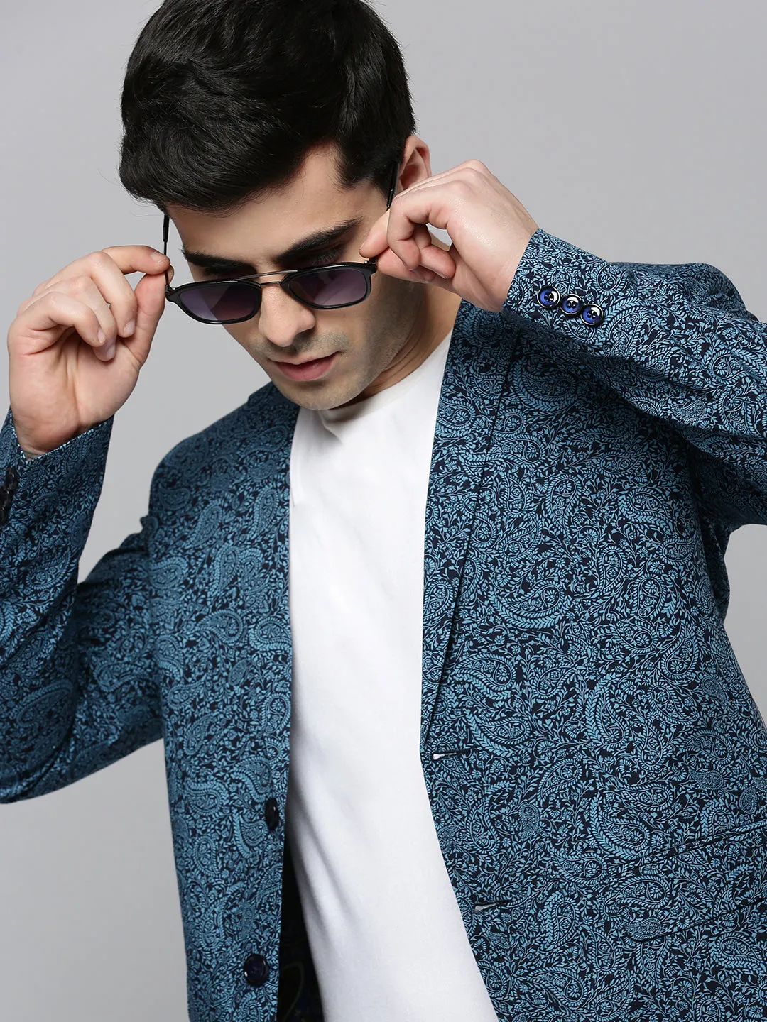 Men's Black Paisley Printed Slim-Fit Single Breasted Blazer City Ready Wear