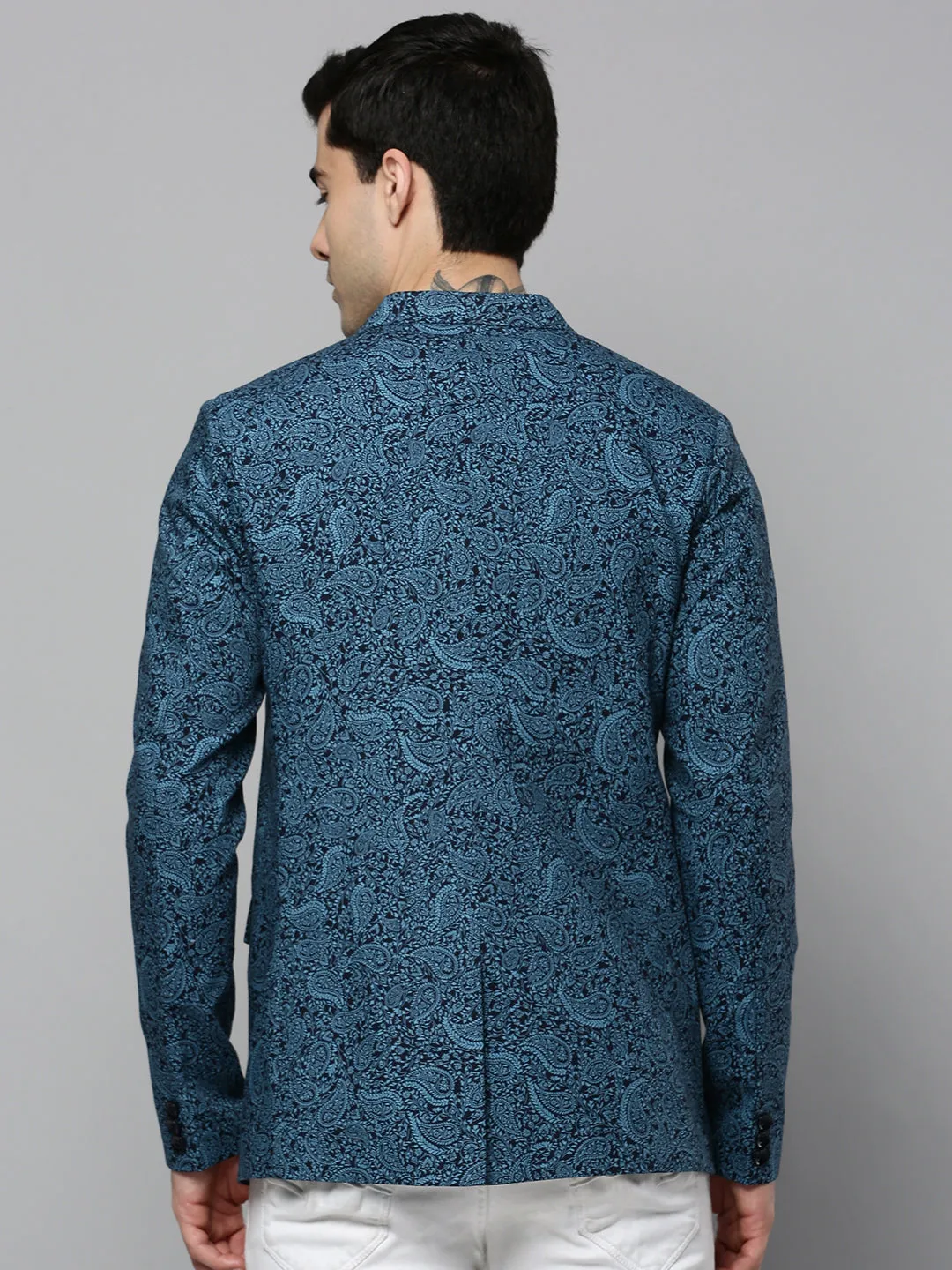 High Performance Blend Breezy Layer Option Men's Black Paisley Printed Slim-Fit Single Breasted Blazer