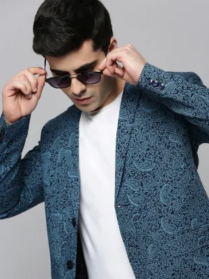 Men's Black Paisley Printed Slim-Fit Single Breasted Blazer City Ready Wear