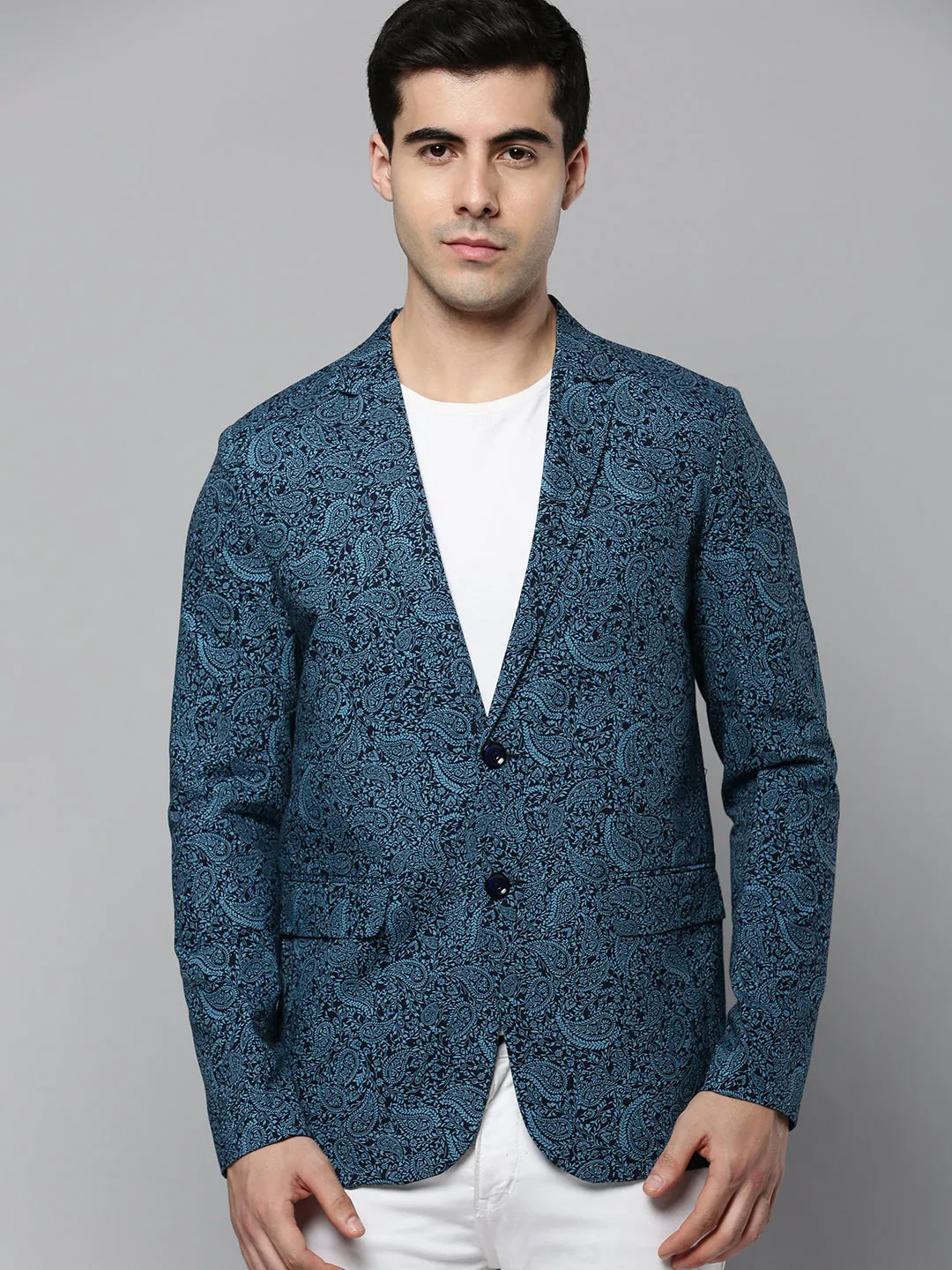 Heat Trapping Layer Men's Black Paisley Printed Slim-Fit Single Breasted Blazer
