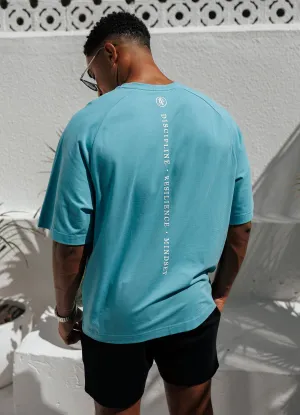 Gym King Focus Relaxed Fit Tee - Aquatic Blue Prom Raw Hem Finish