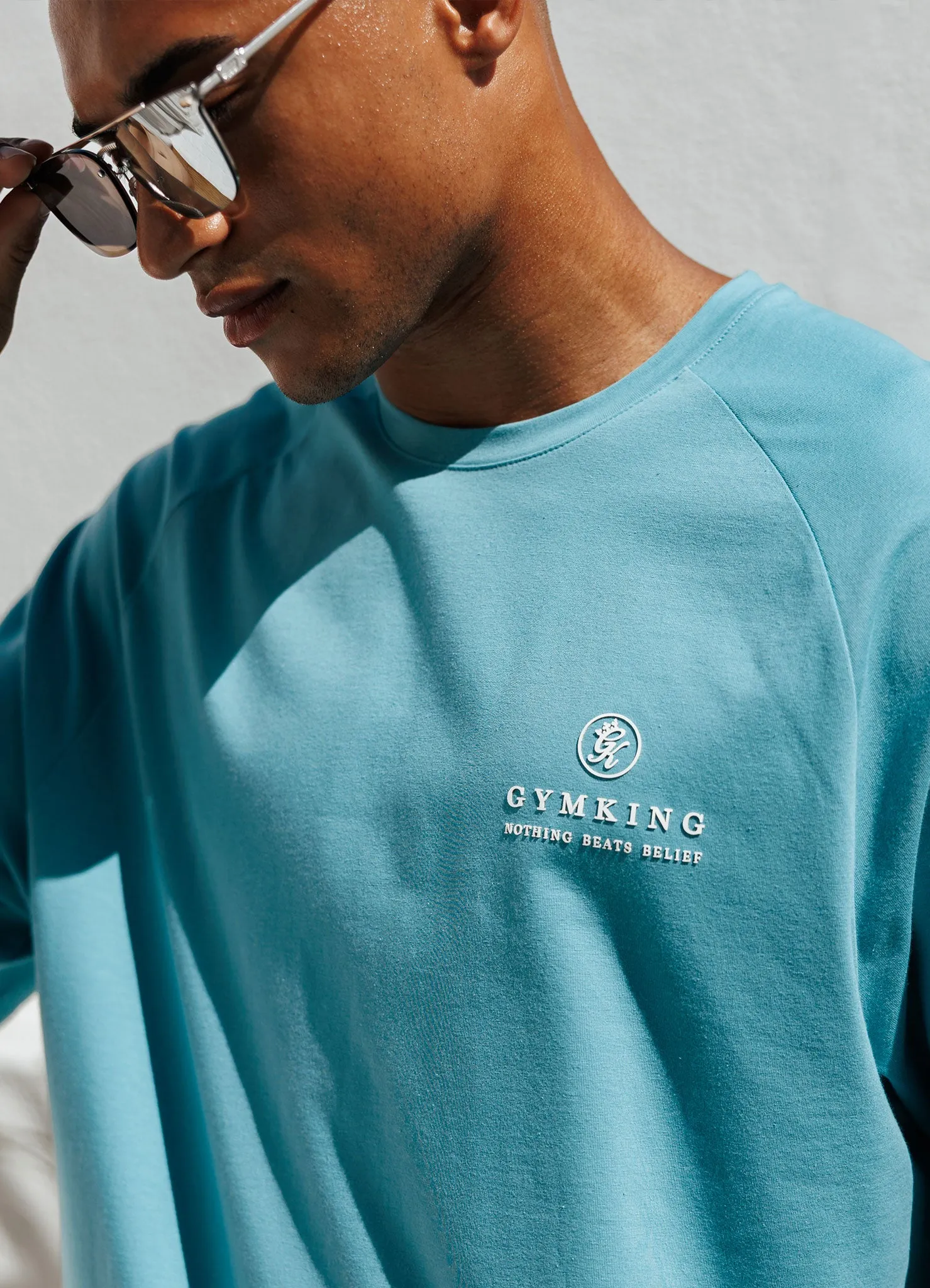 No Shrink Fabric High Density Cotton Gym King Focus Relaxed Fit Tee - Aquatic Blue