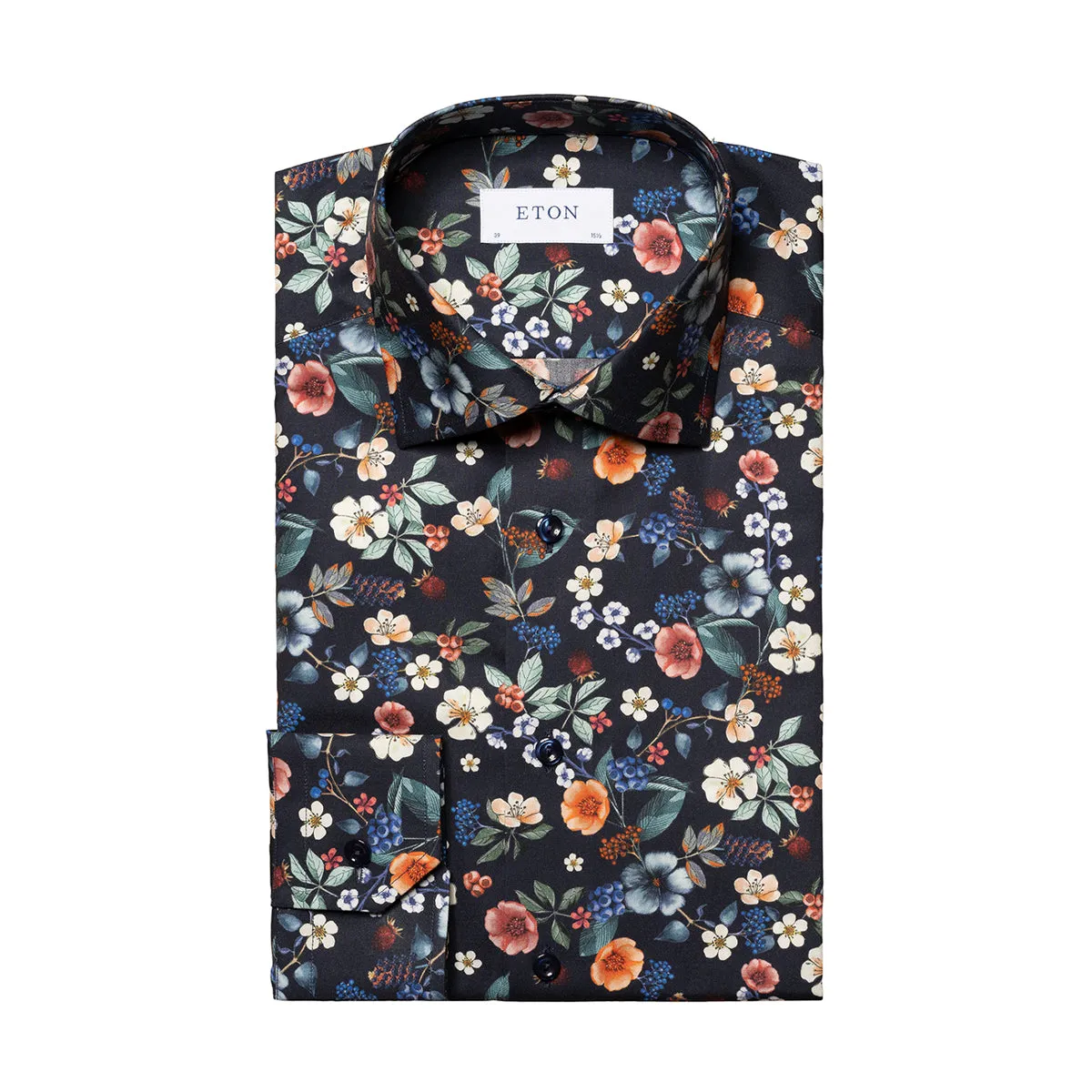 Bold Pattern Eton - Slim Fit Floral Print Shirt in Navy