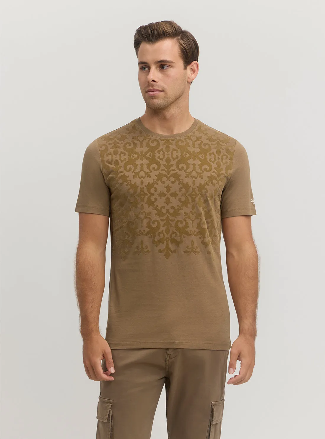 Denim combination Soft Wearable Brown Flock T-Shirt