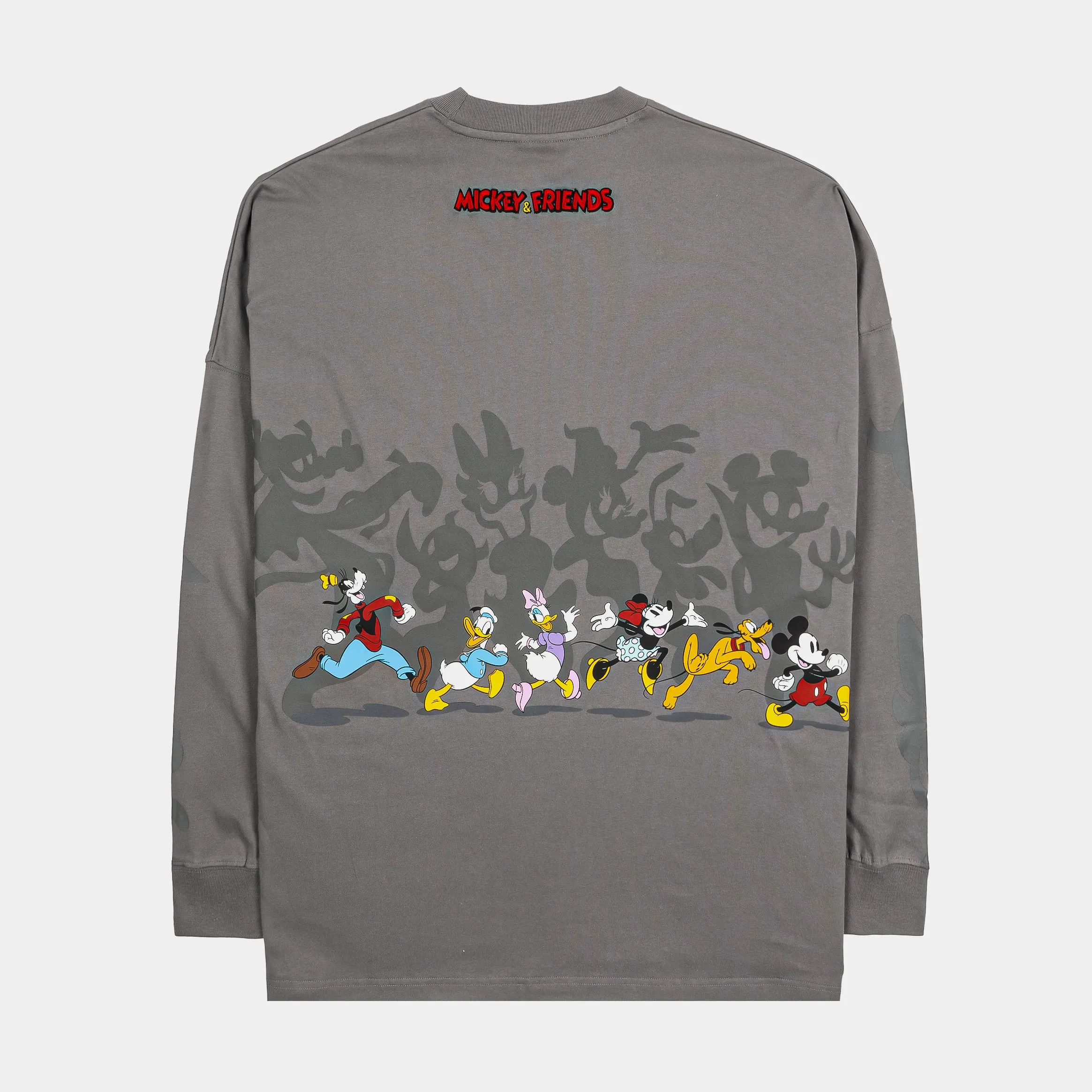Taped Neckline Unisex Fit Disney Mickey and Friends By Shoe Palace Shadow Mens Long Sleeve Shirt (Green/Grey)