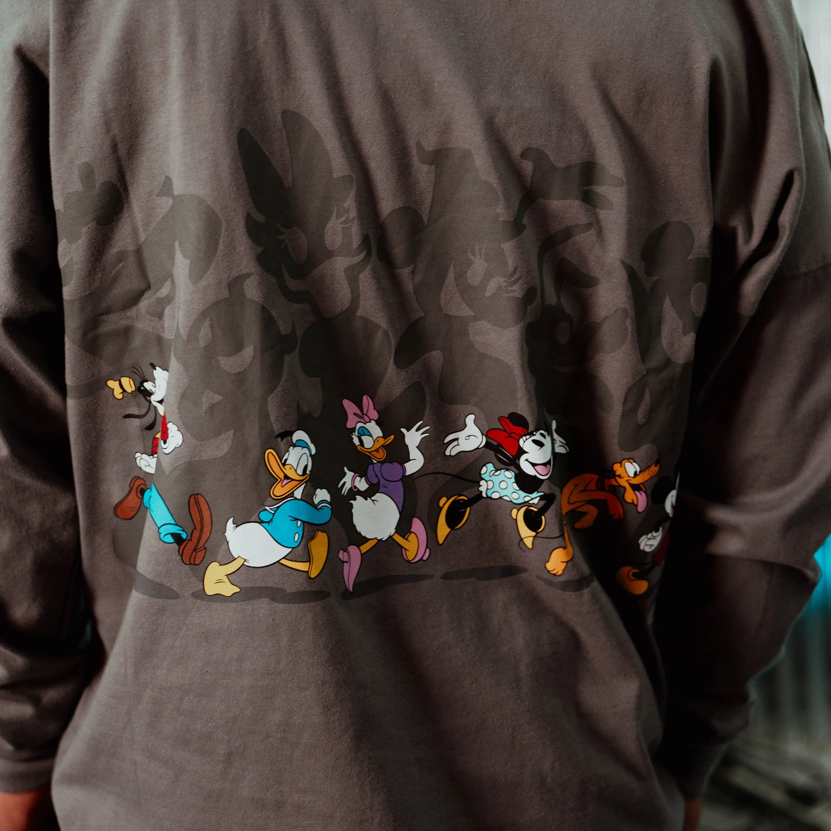 Cozy Stretch Disney Mickey and Friends By Shoe Palace Shadow Mens Long Sleeve Shirt (Green/Grey)