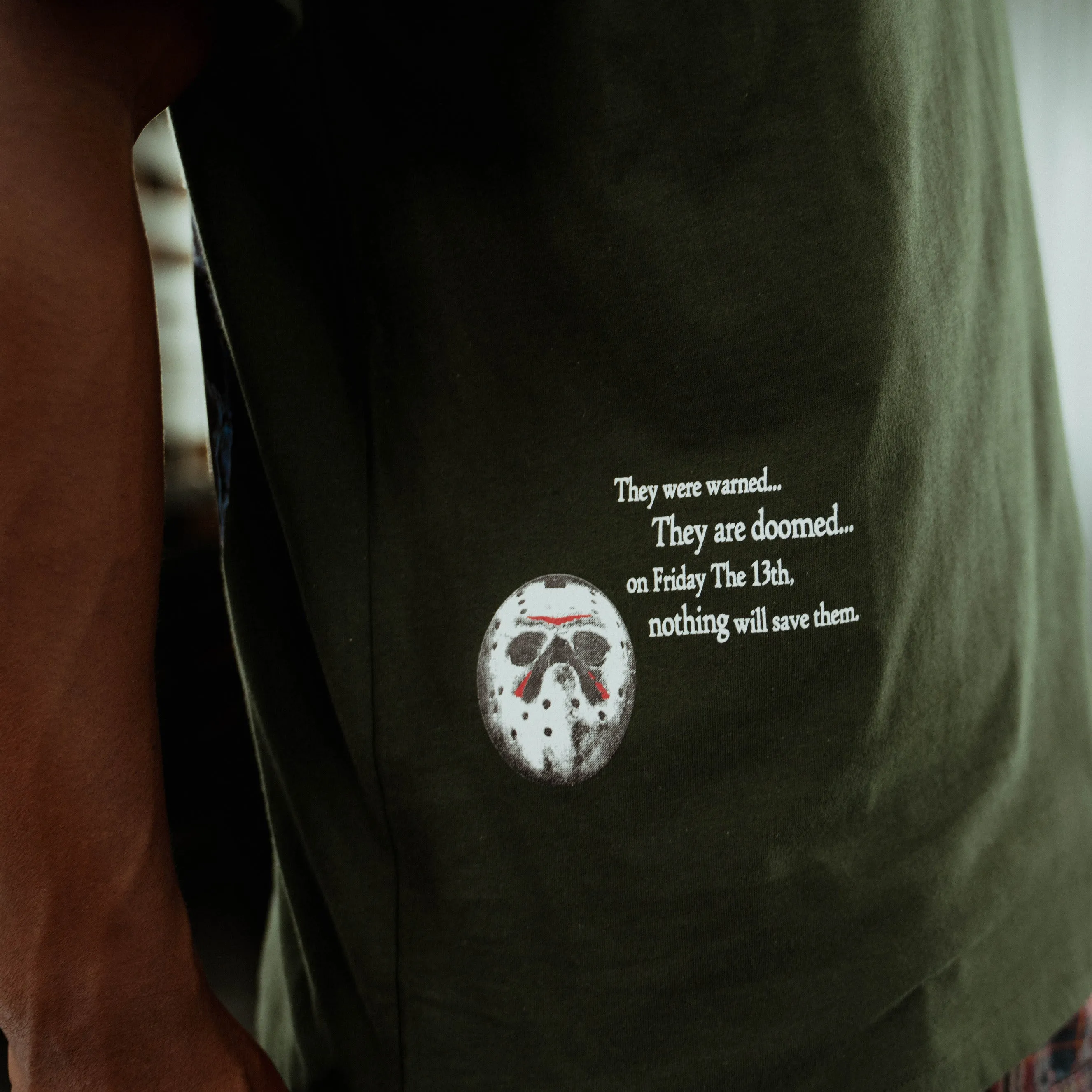 Autumn Wear SP x Friday The 13th Warning Mens Short Sleeve Shirt (Green/Red)