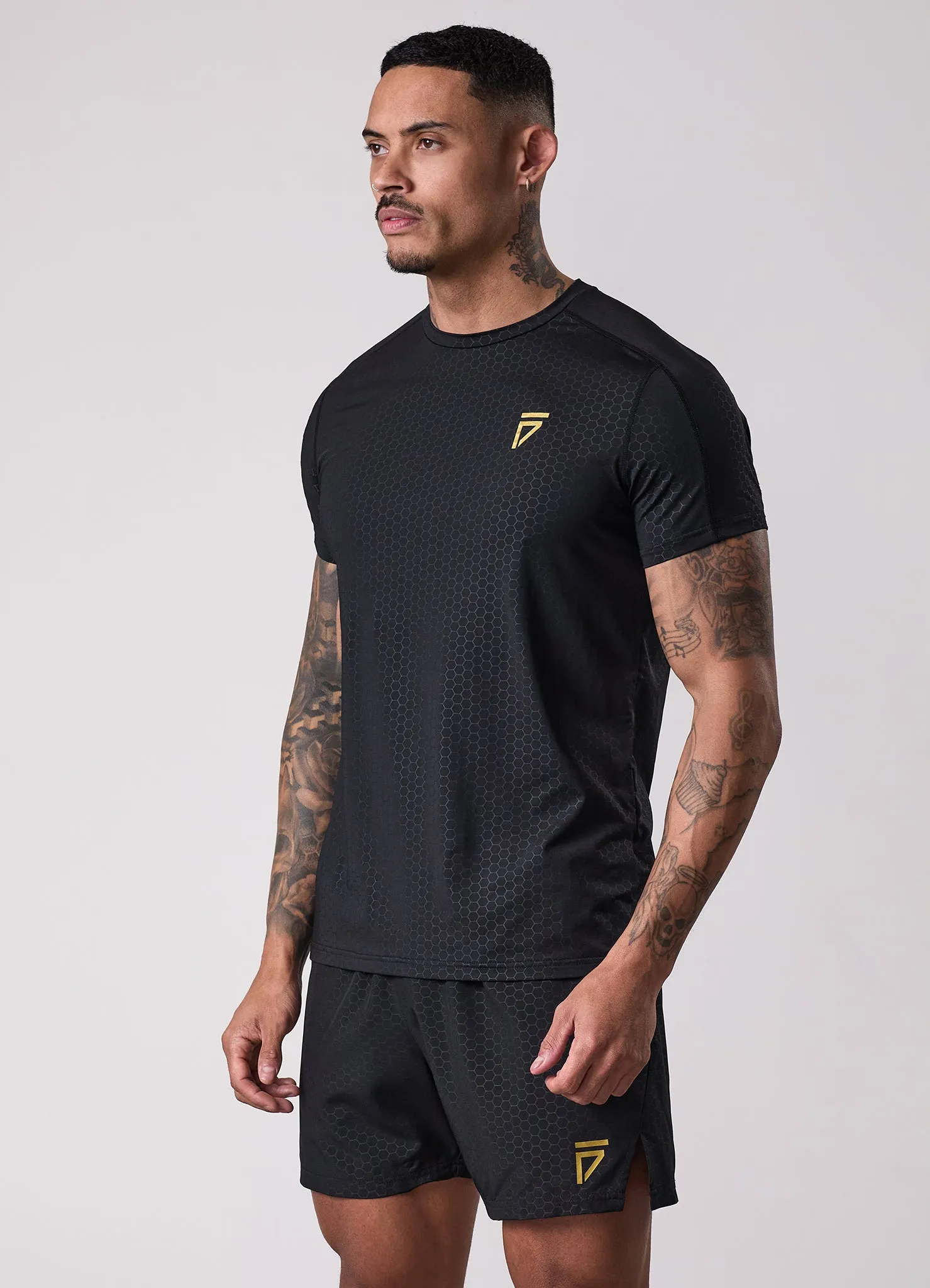 Midweight Knit Everyday Comfort Gym King Fight Division Debossed Training Tee - Black/Gold