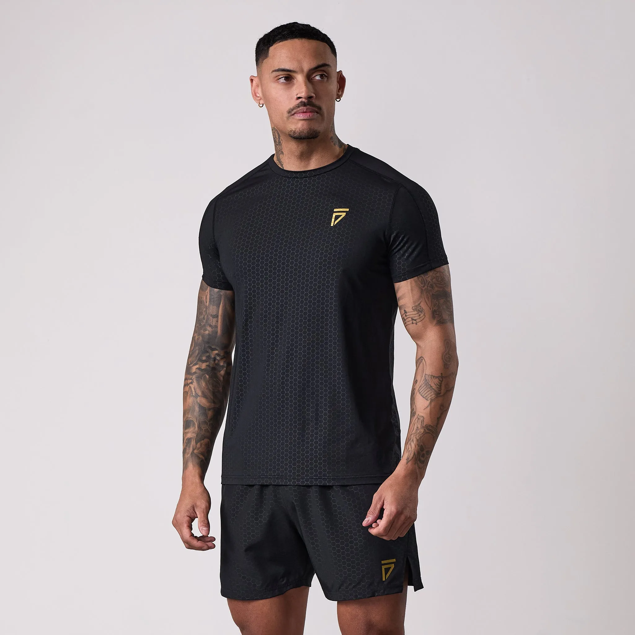 Gym King Fight Division Debossed Training Tee - Black/Gold Garment Dyed Anti-pilling