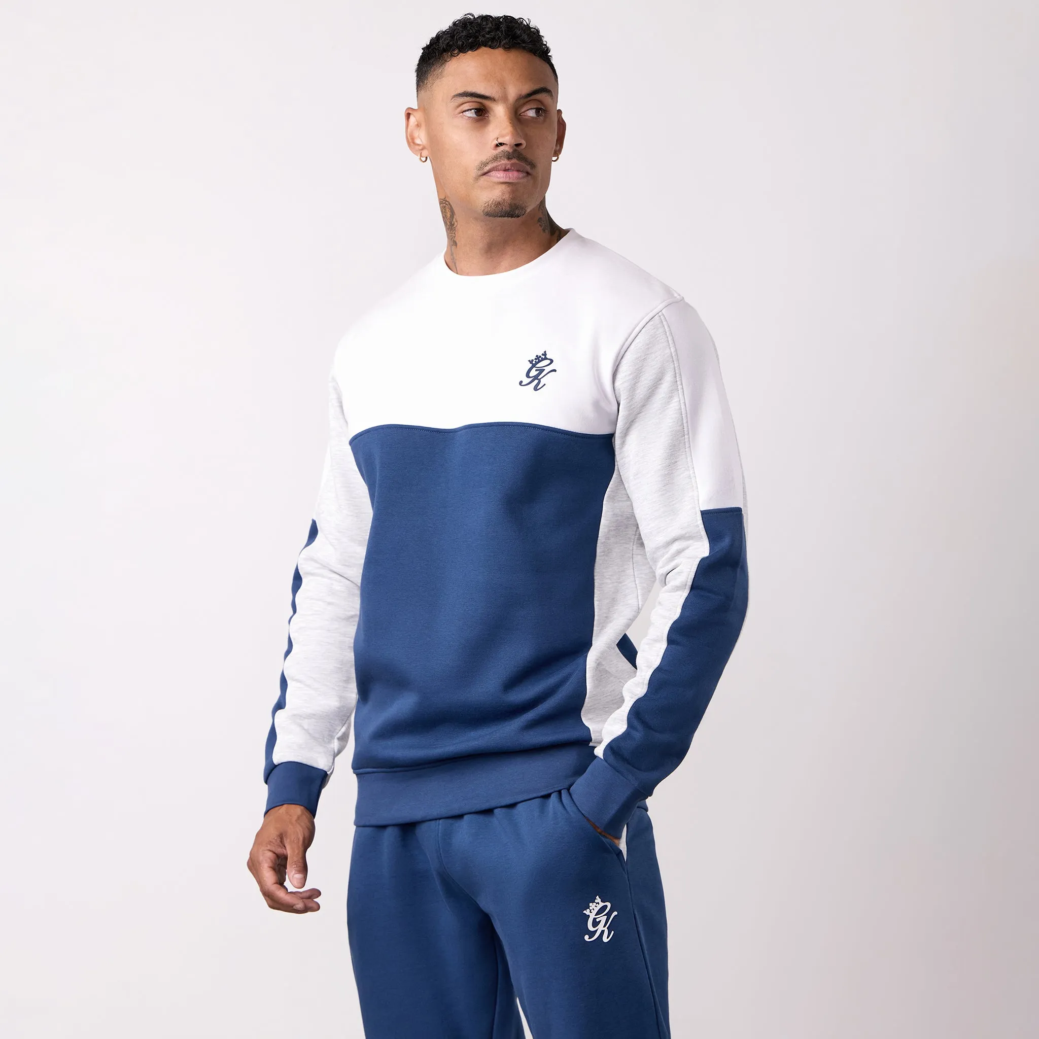 Gym King Contrast Panel Crew - Moonlight Blue/Snow Marl Machine washable