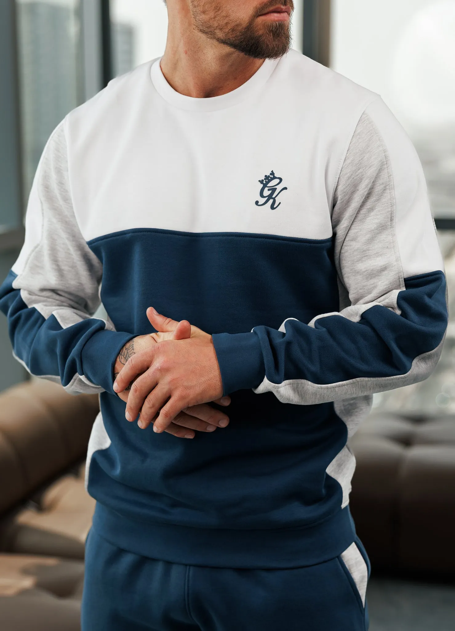 Gym King Contrast Panel Crew - Moonlight Blue/Snow Marl product gemstone luxury