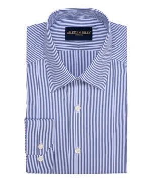 Blue Bengal Stripe Spread Collar Non-Iron broadcloth Dress Shirt Wardrobe Essential