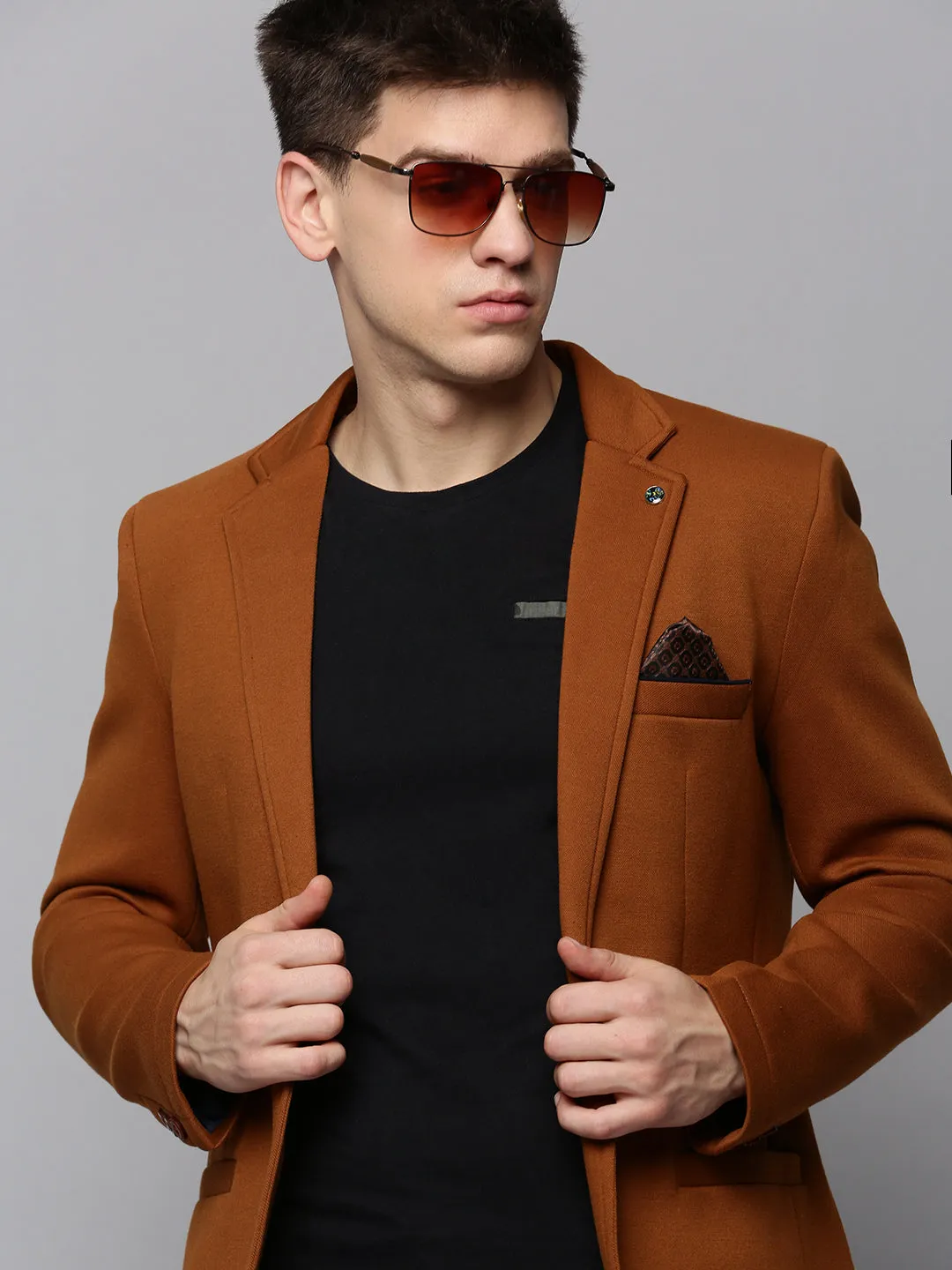 Relaxed Fit Structure Anti Static Lining Men's Tan Single-Breasted Casual Blazers