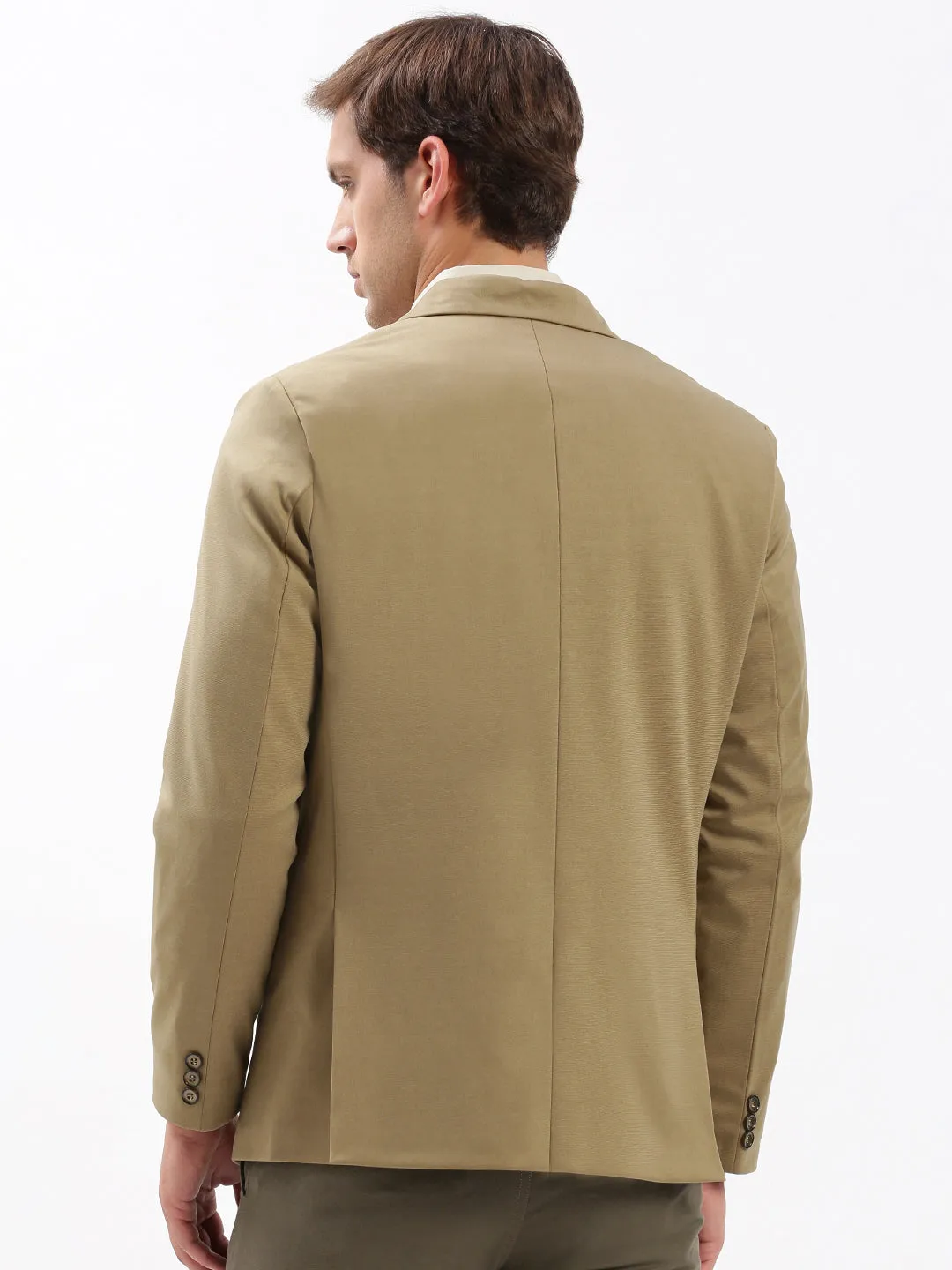 Durable Fabric Thermal Reflective Lining Men's Notched Lapel Solid Khaki Blazer