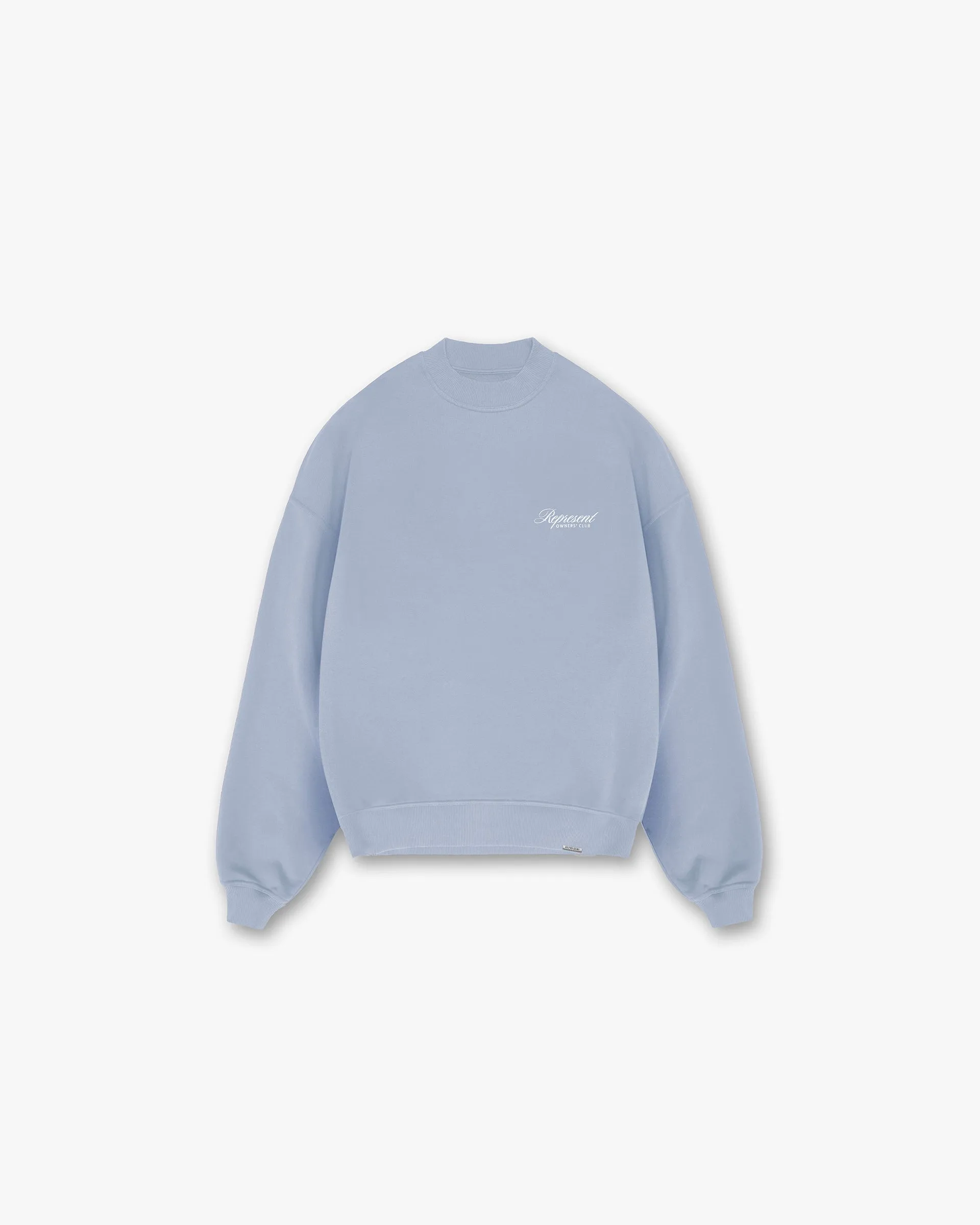 Represent Owners Club Script Sweater - Dusty Blue Cuffed Sleeves Comfortable Hoodie