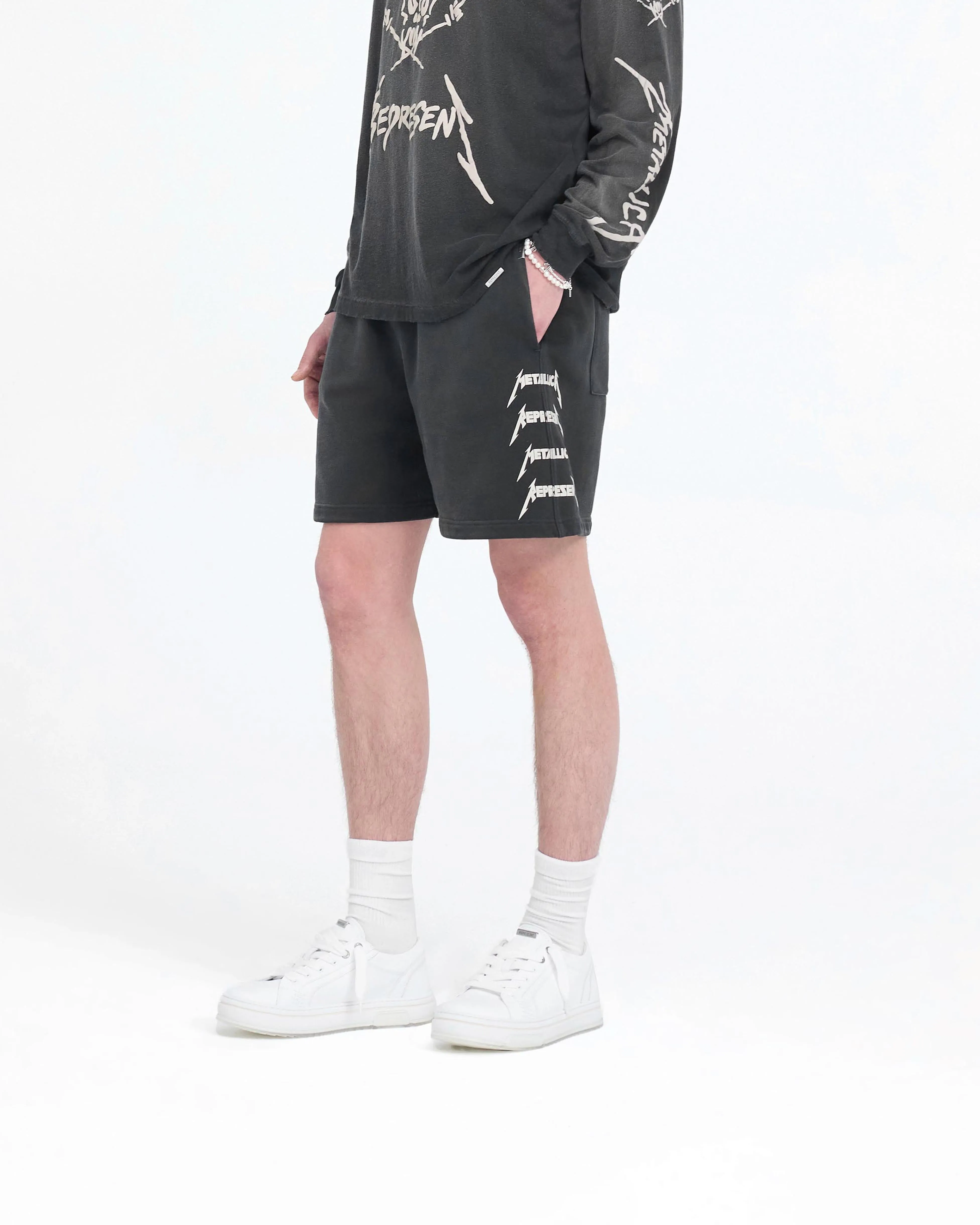 Represent X Metallica Local Crew Short - Stained Black On The Go Quick design