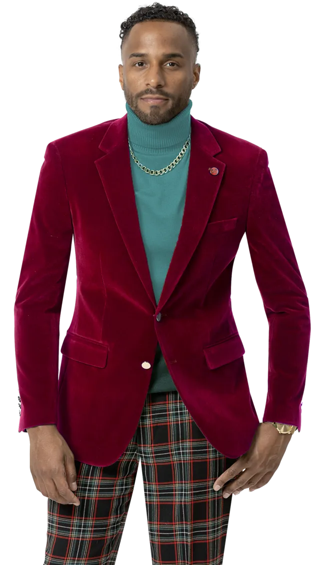 Sleek Outer Clean Silhouette Kent & Park J134 Velvet Slim Fit Blazer Red