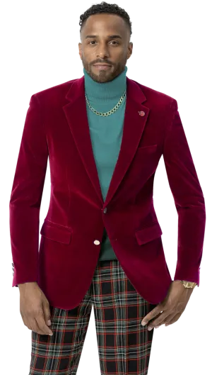 Sleek Outer Clean Silhouette Kent & Park J134 Velvet Slim Fit Blazer Red