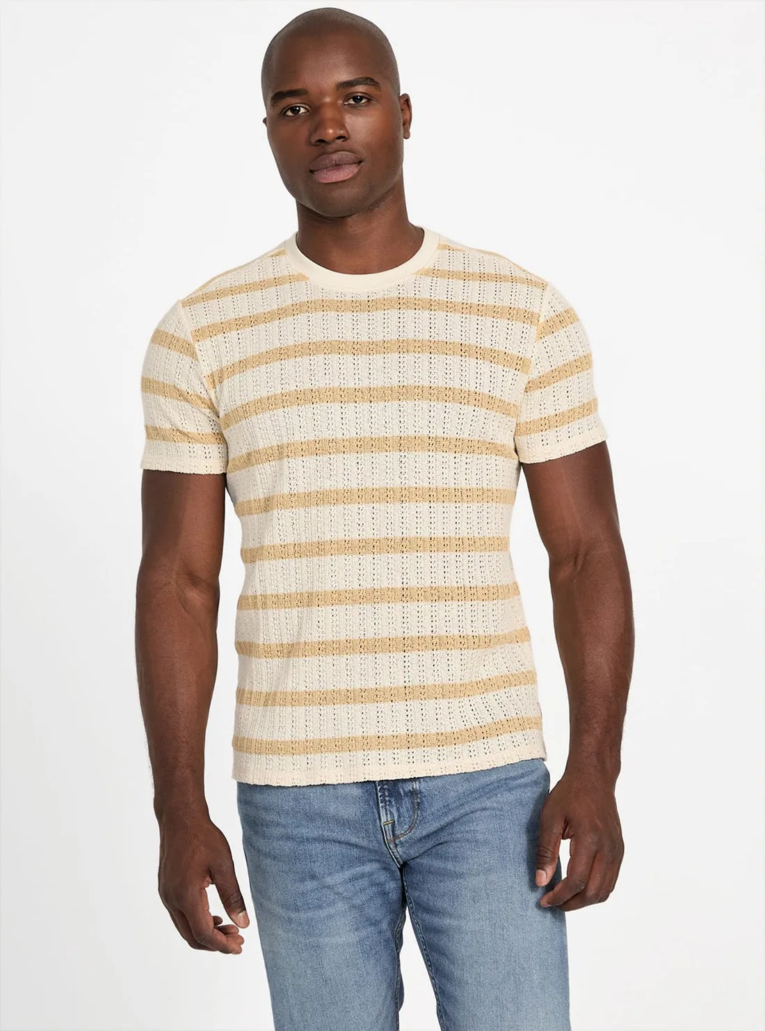 Beige Elon Textured Striped T-Shirt City Casual oversized but not shapeless