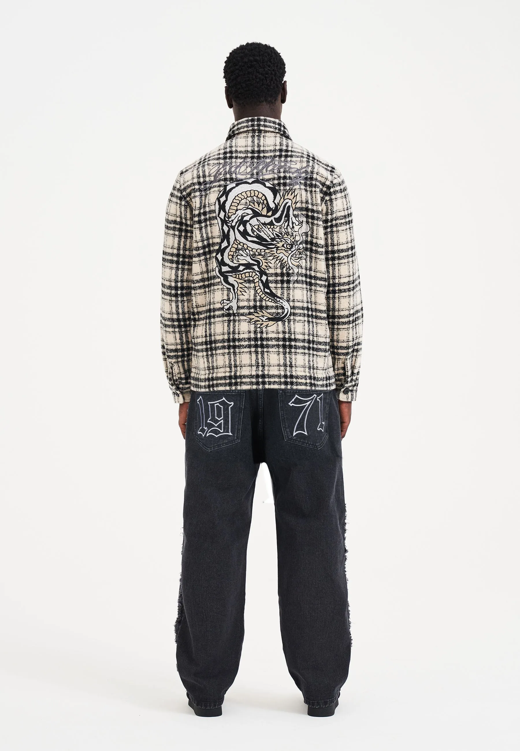 Weekend Style Mens Gothic Frayed Panel Denim Trousers Jeans - Black