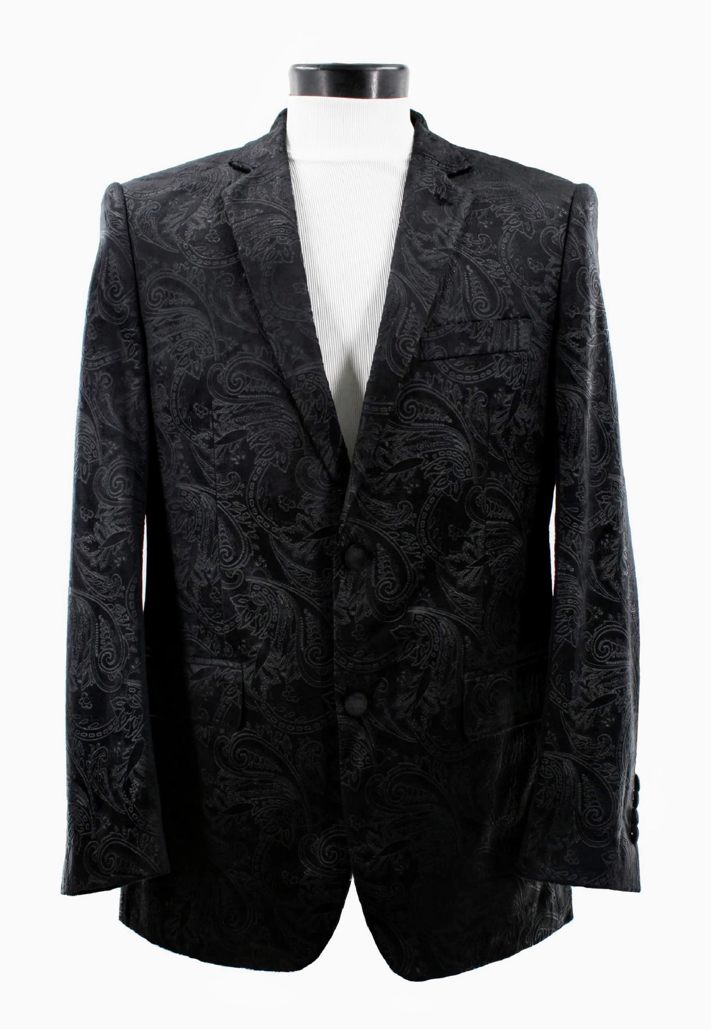 Bassiri J1044 Paisley Velvet Blazer Black Convertible Silhouette