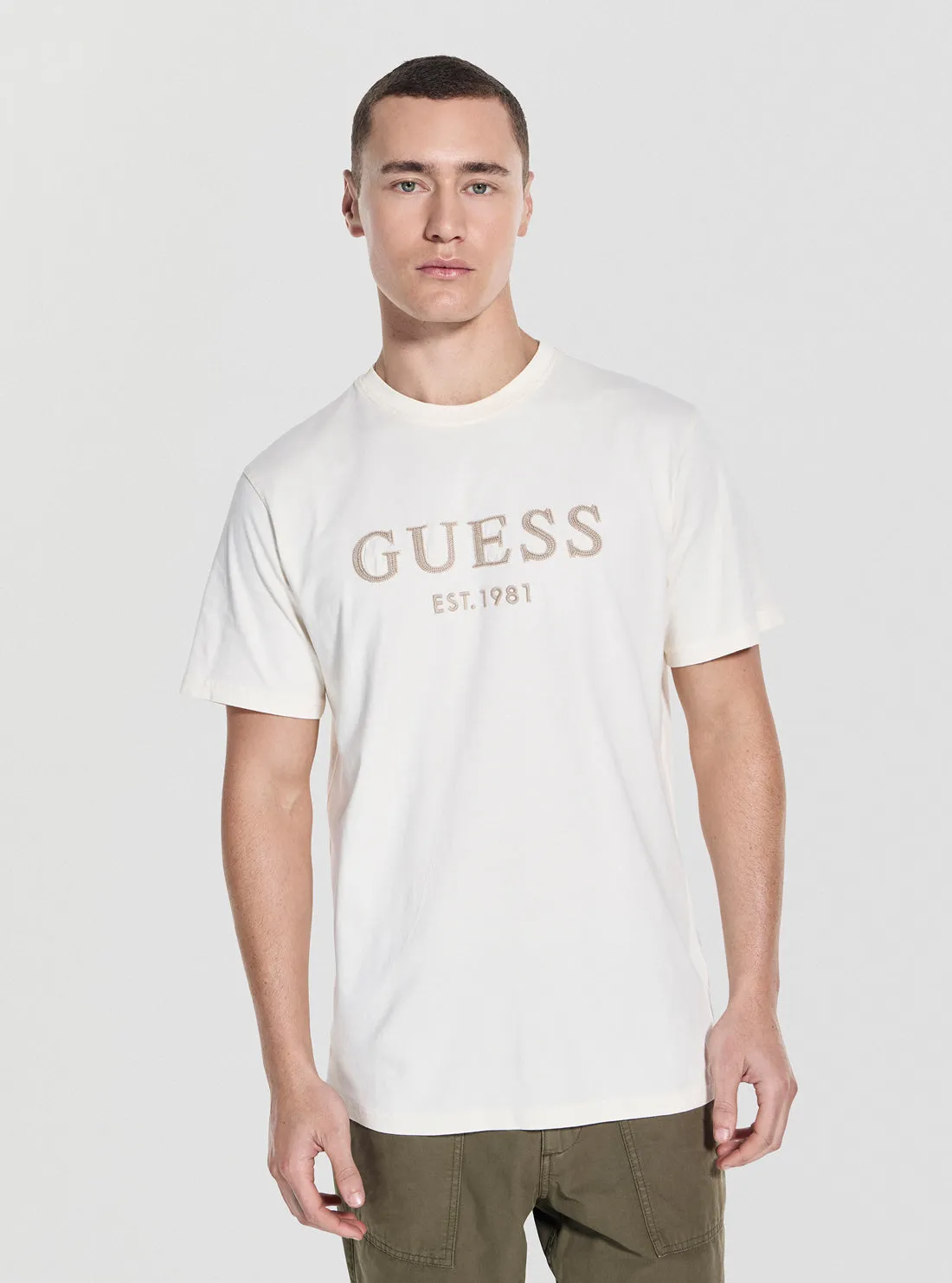 White Guess Box Logo T-Shirt Thermal Regulation Fabric short sleeved