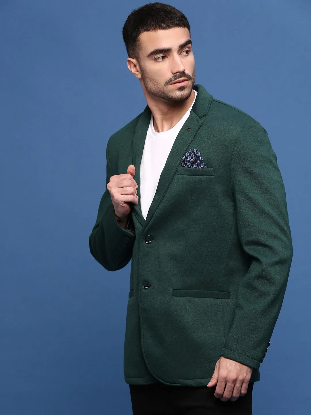 Men's Green Slim Fit Single Breasted Notched Lapel Cotton Blazers Stretch Comfort WaterResistant Coating