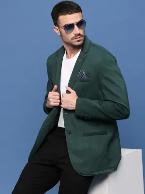 Weekend Style Sun Protective Fabric Men's Green Slim Fit Single Breasted Notched Lapel Cotton Blazers