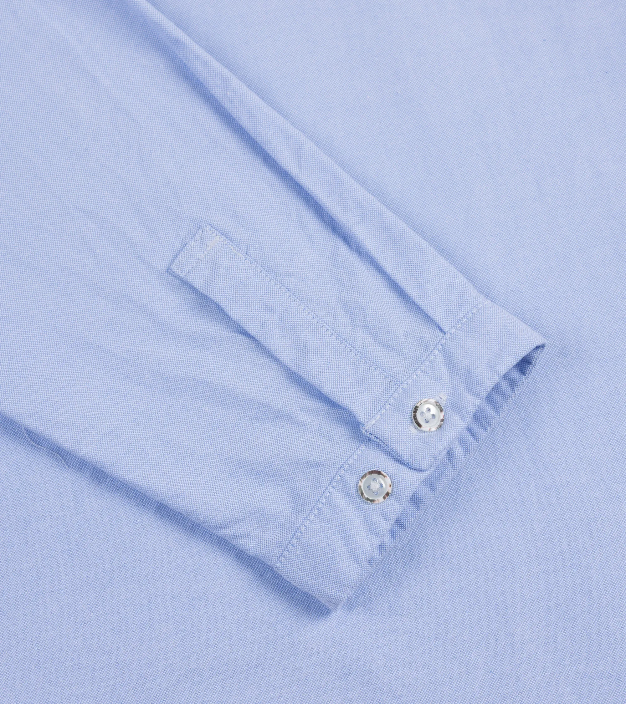 High-End Fabric Non Restrictive Fit Sage de Cret Cotton Oxford Stand Collar Popover Shirt: Blue