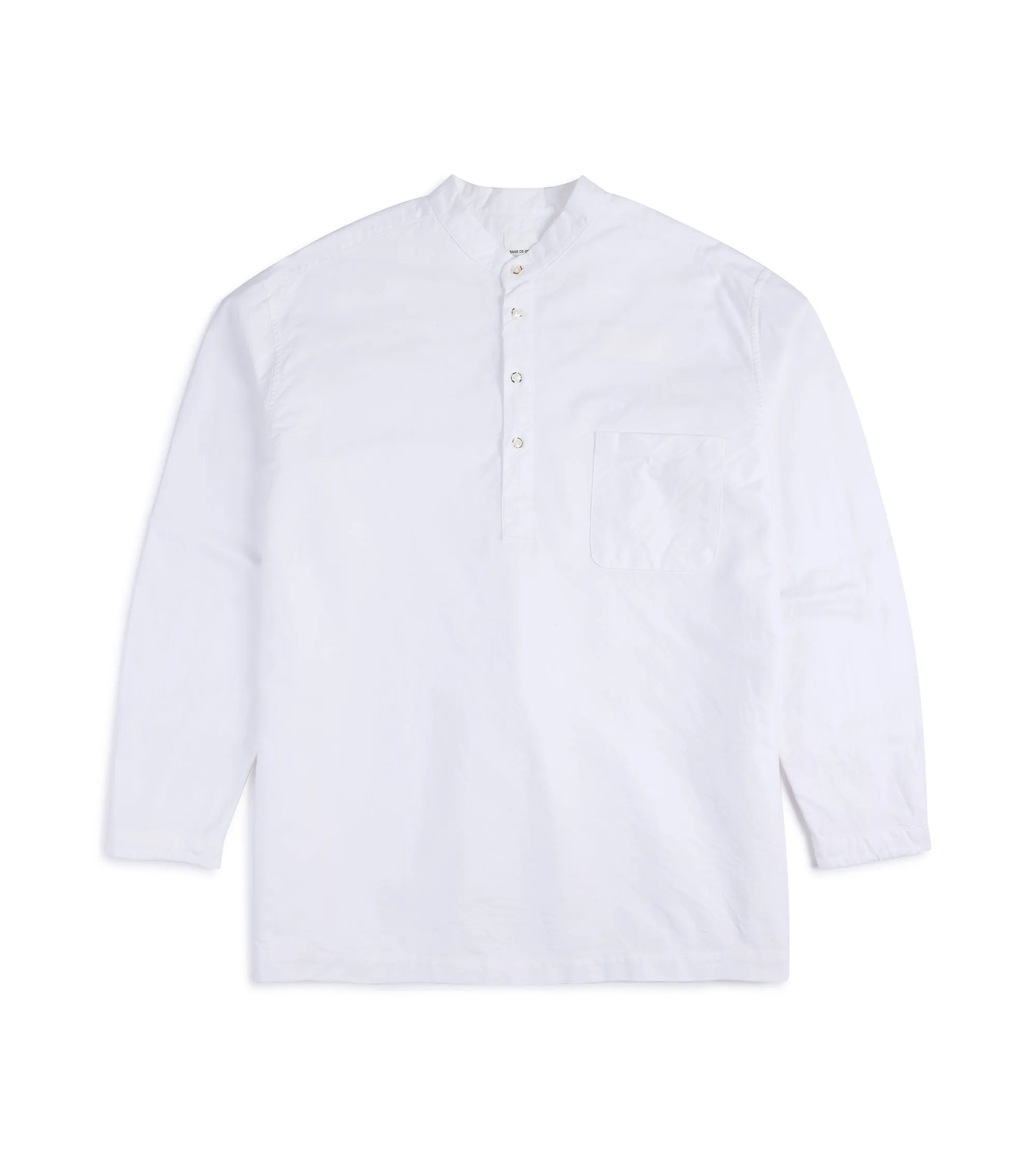 Sage de Cret Cotton Oxford Stand Collar Popover Shirt: Off White Casual Vibe