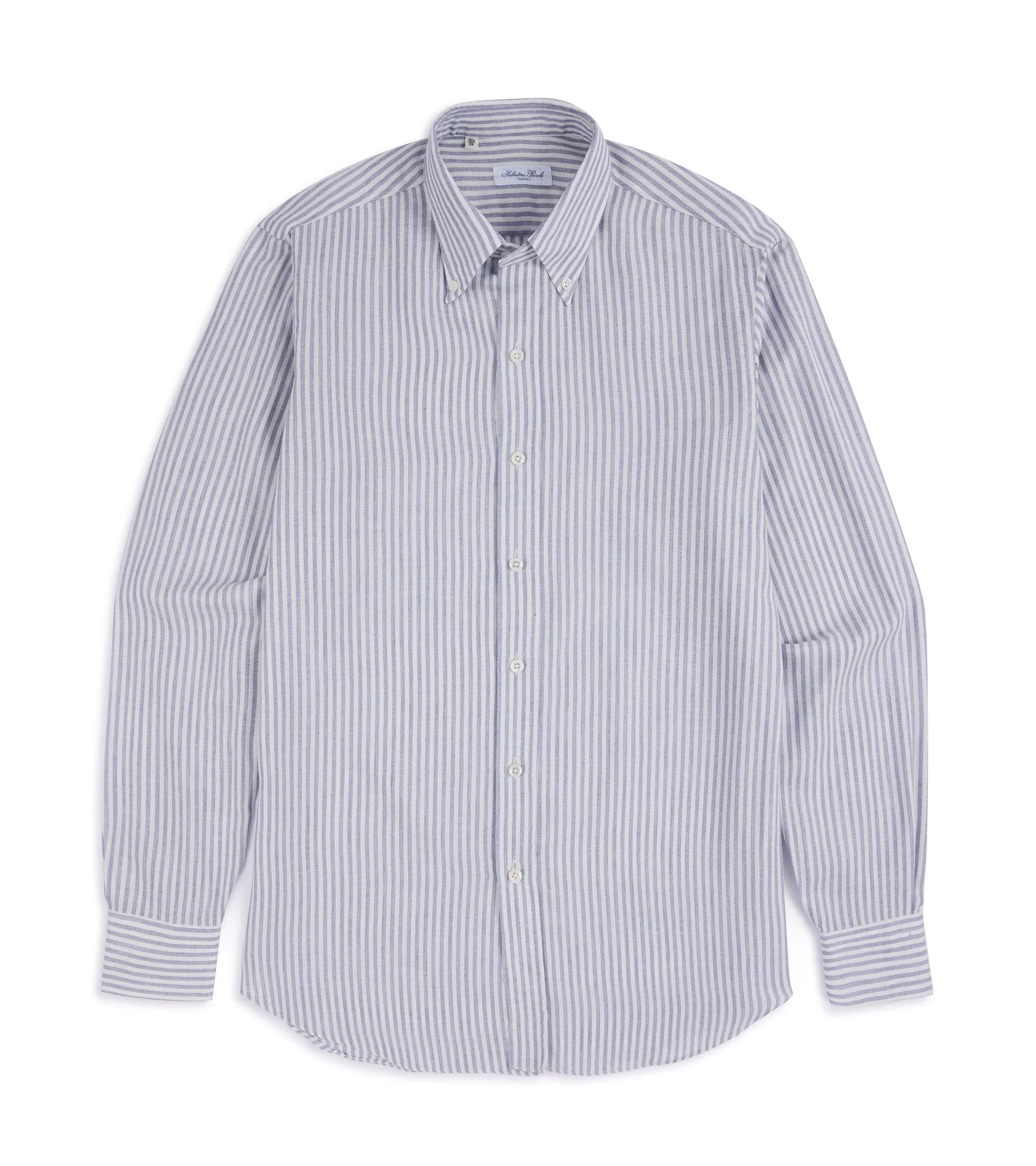 hypoallergenic Salvatore Piccolo Modal Wool Stripe Button Down Shirt: Blue
