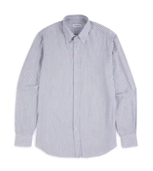 hypoallergenic Salvatore Piccolo Modal Wool Stripe Button Down Shirt: Blue