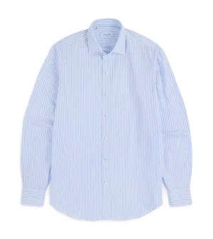 Salvatore Piccolo Soft Cotton Oxford Wide Stripe Shirt: Blue Unisex Option