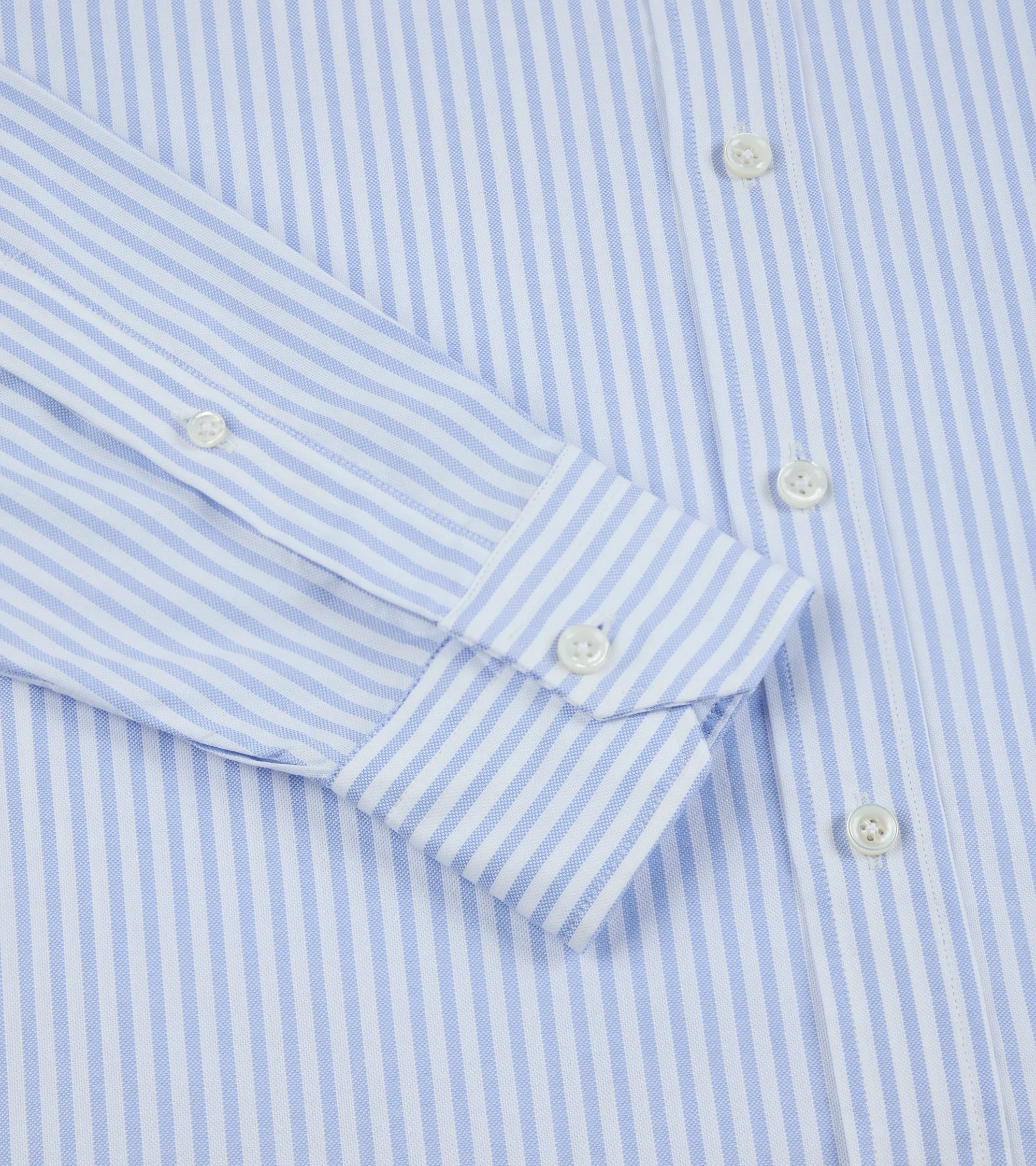Salvatore Piccolo Soft Cotton Oxford Wide Stripe Shirt: Blue Seamless construction