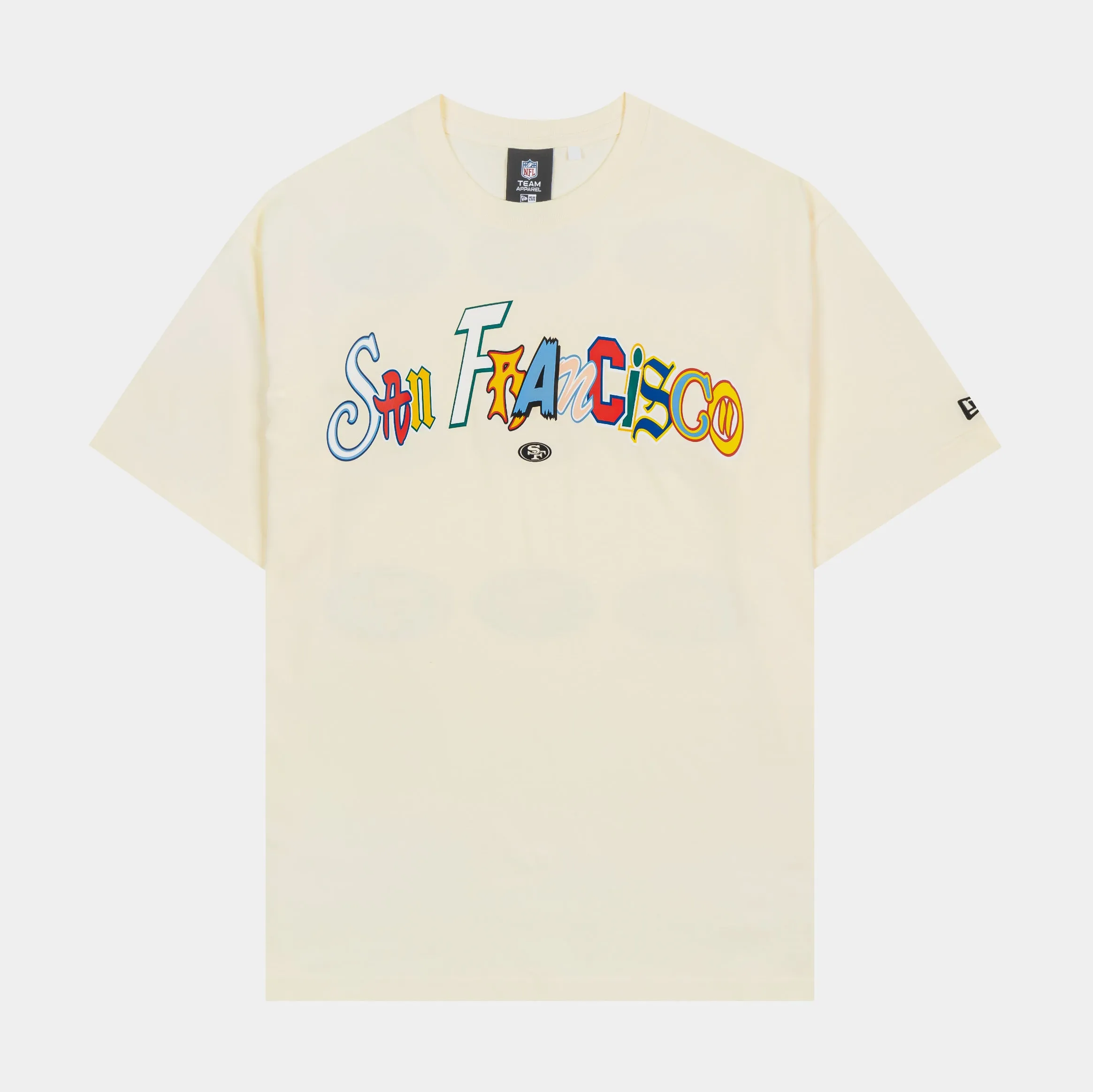 San Francisco 49ers Life Graphic Mens Short Sleeve Shirt (Beige/Multi) Raw Hem Finish
