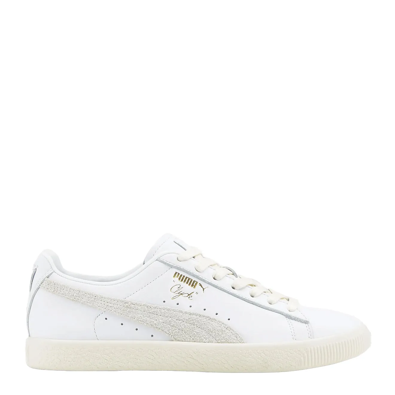 Beach Vibe Shock Dispersing Plate Puma Clyde Base Trainer Puma White / Whisper White / Puma Team Gold