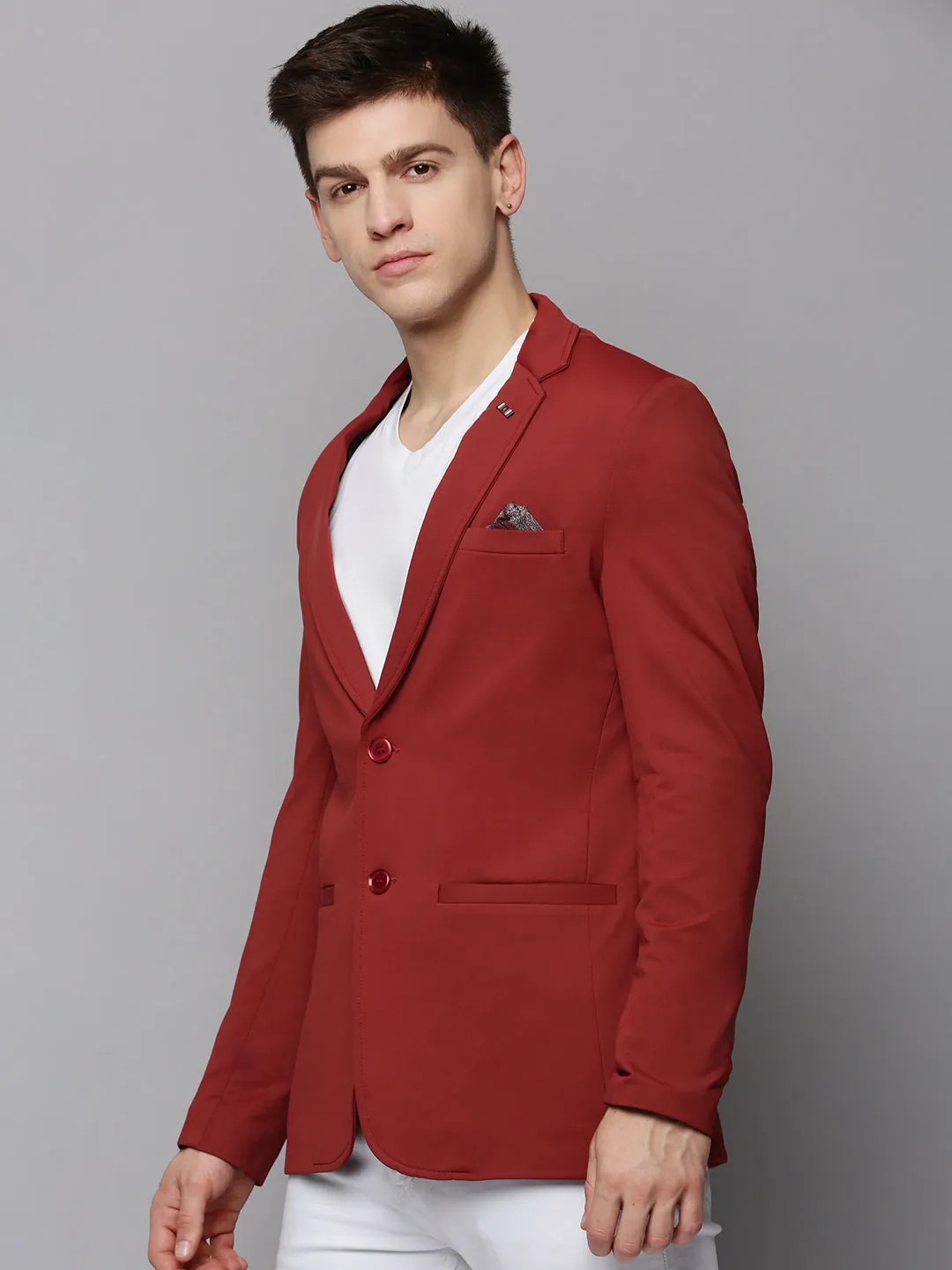 Durable Stitching Men's Rust Single-Breasted Casual Blazers