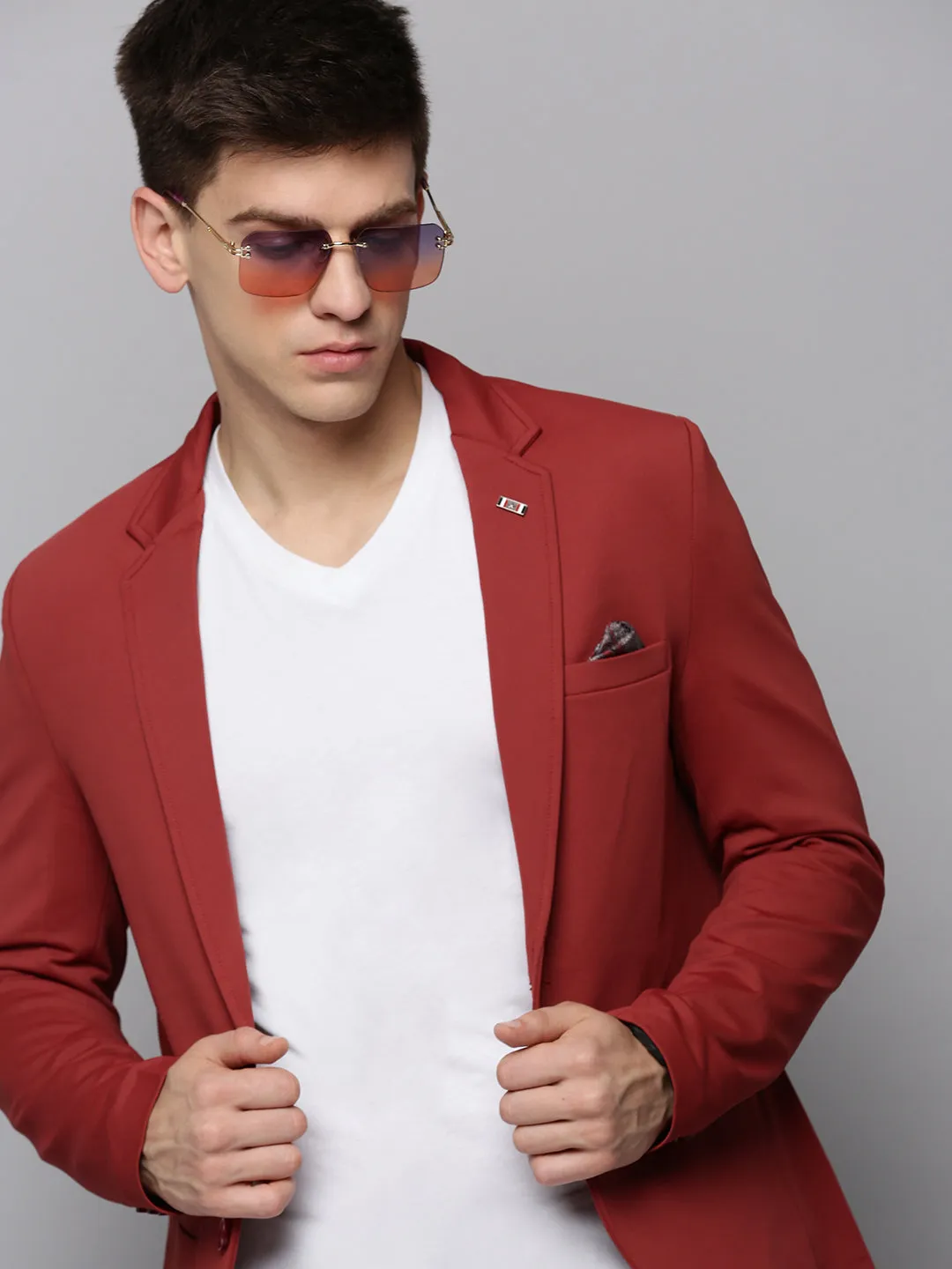 ElasticizedWaistbandSystem Men's Rust Single-Breasted Casual Blazers