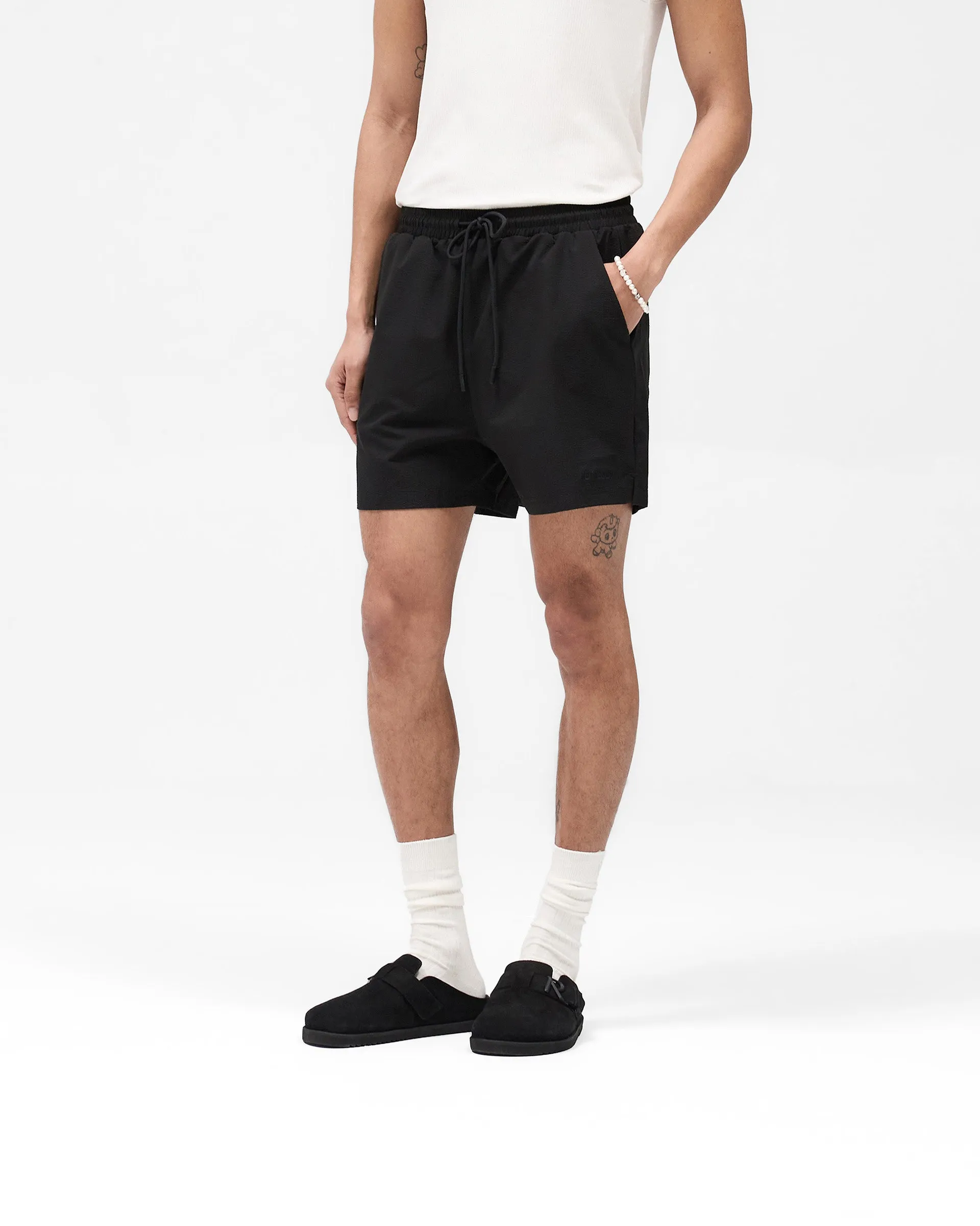 Sporty Look factory work Seersucker Smart Swim Short - Black