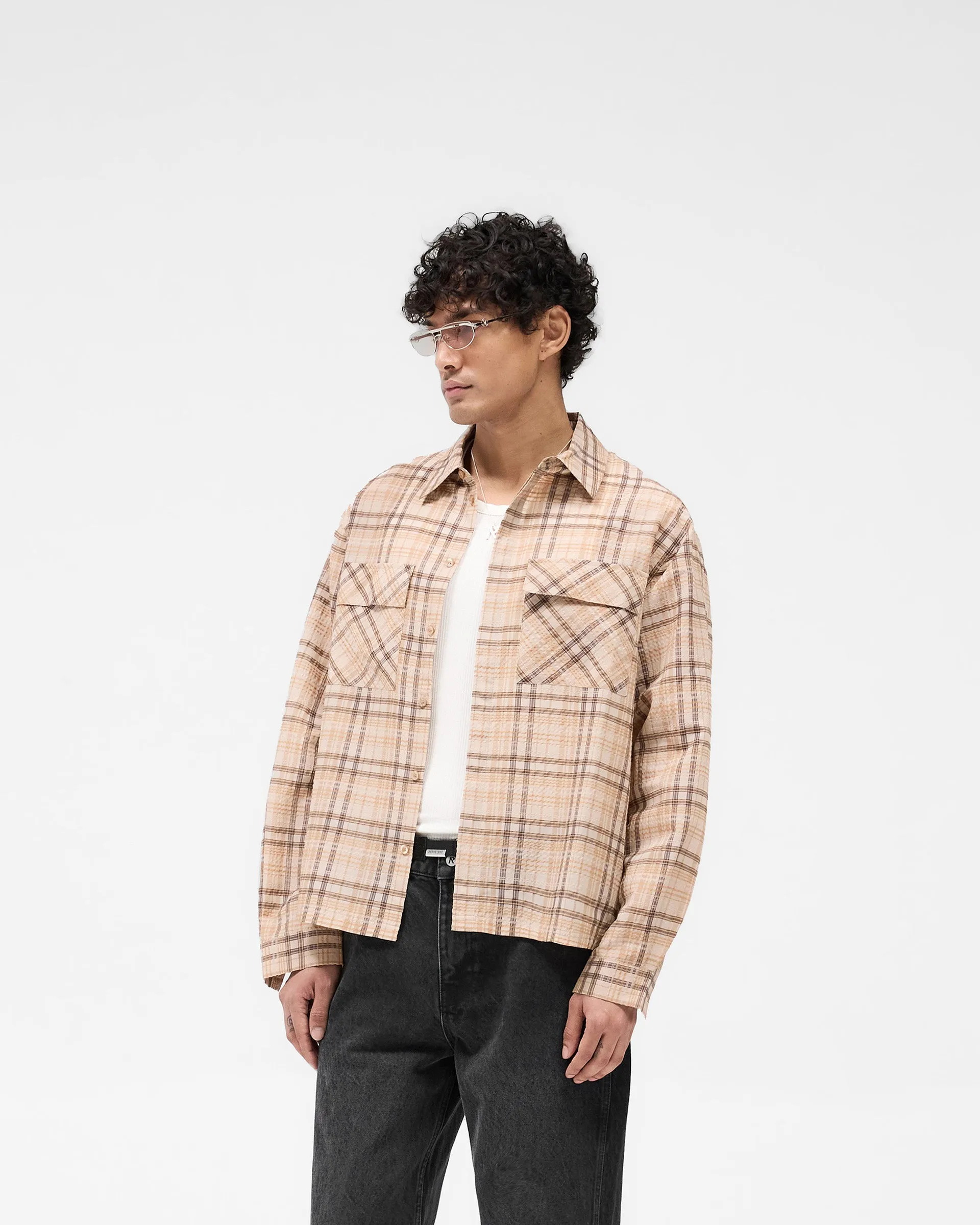 Sustainable Manufacturing Process Warm Weather Wear Sheer Flannel Shirt - Brown Check