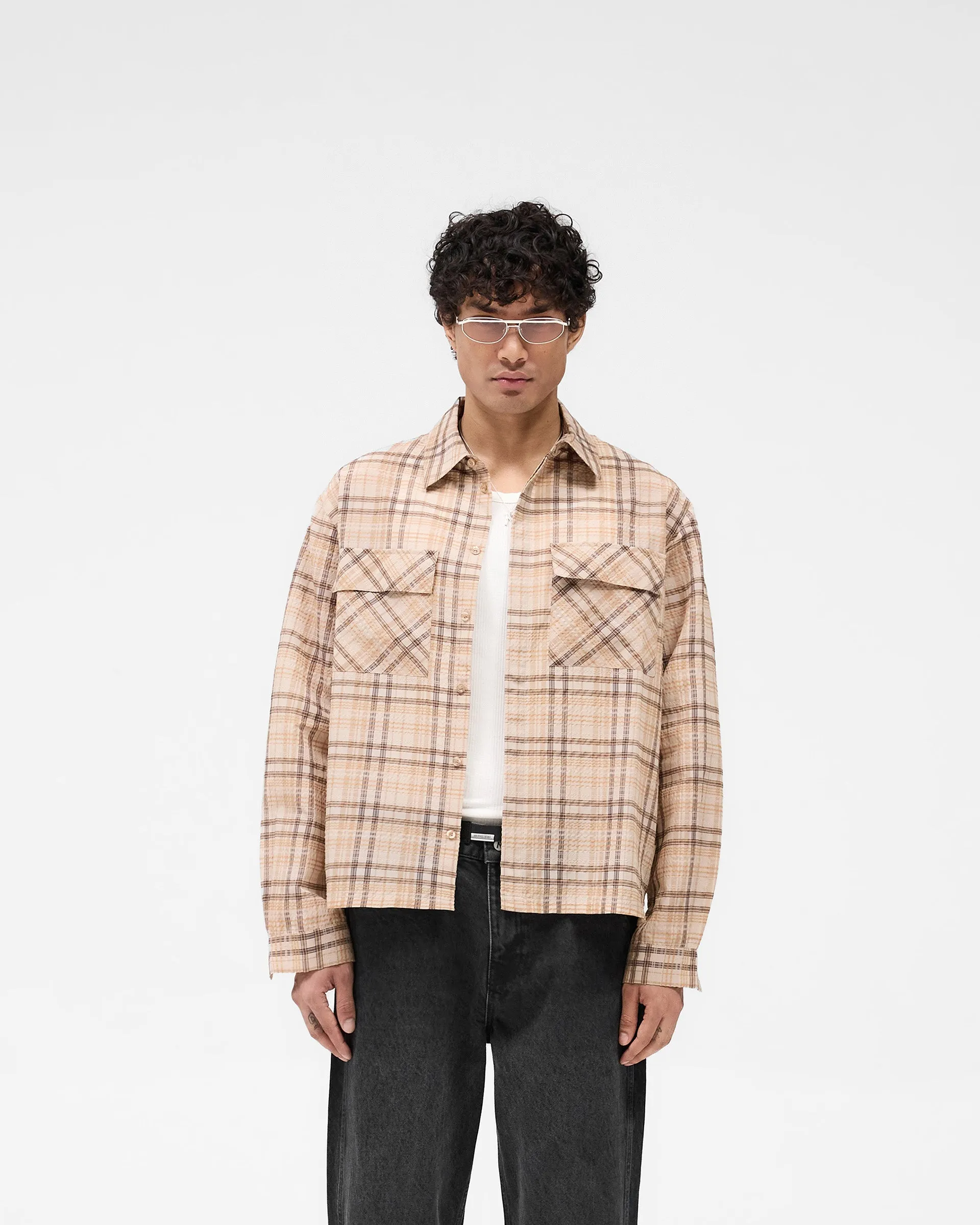 Sheer Flannel Shirt - Brown Check Timeless Appeal