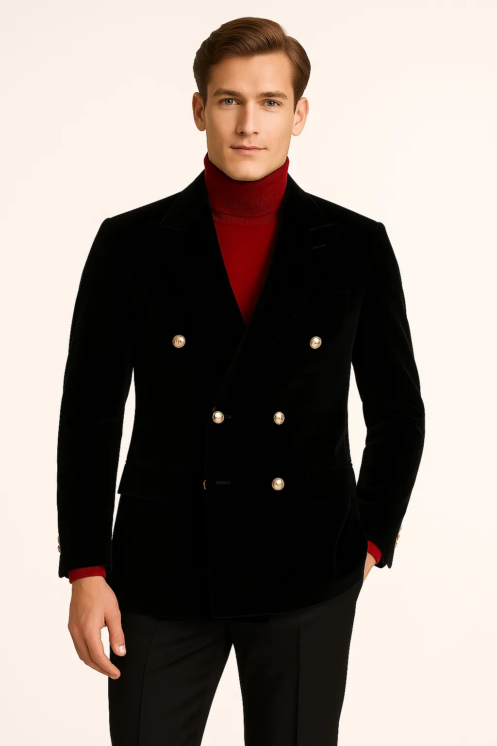 Inserch BL- 502 Dobuled Breasted Blazer Black Soft Shell Material Rugged Style