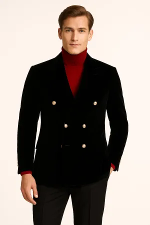 Basic Travel Fit Tear Resistant Material Inserch BL- 502 Dobuled Breasted Blazer Black