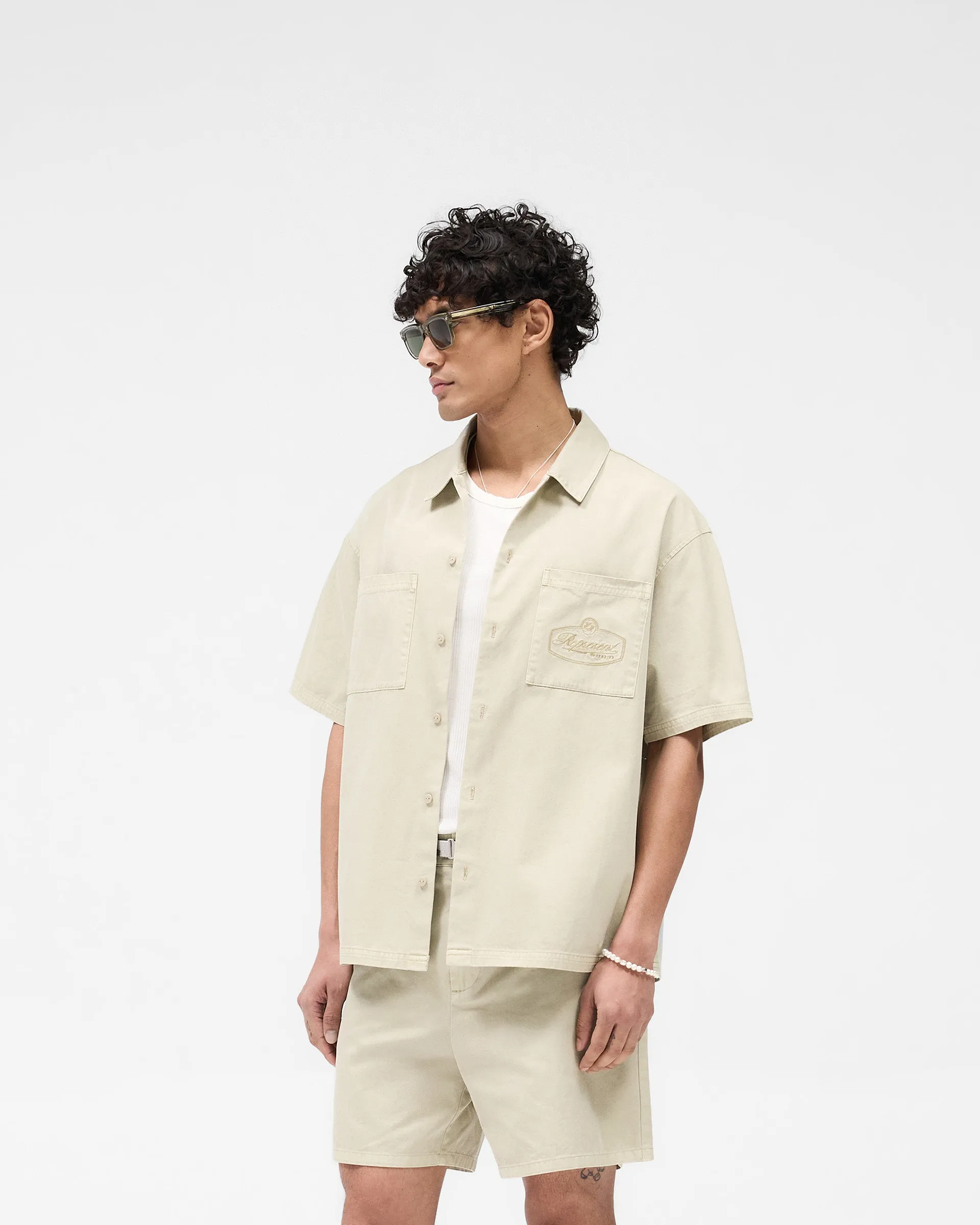 Short Sleeve Cotton Overshirt - Beige comfortable option