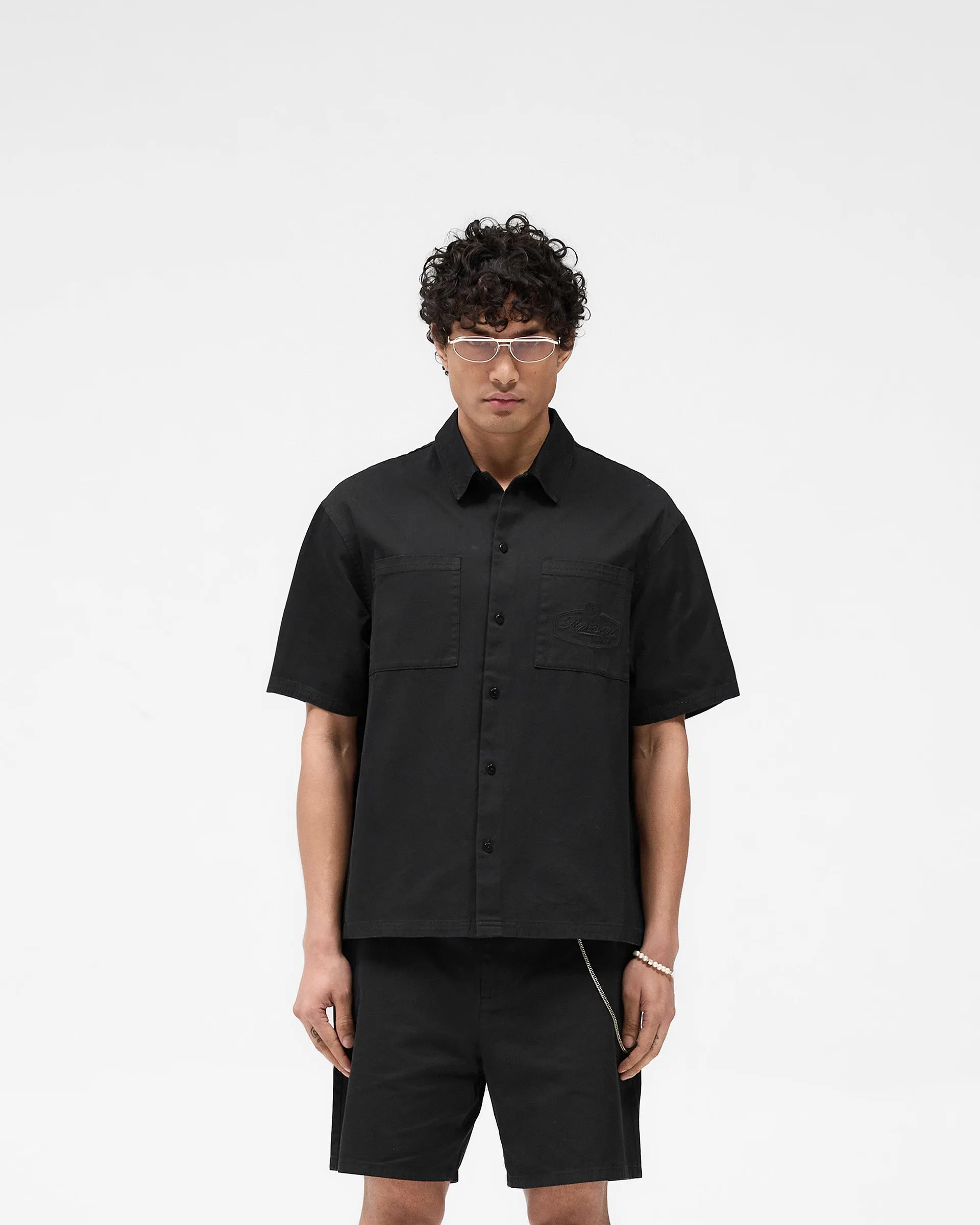 Active Wear Short Sleeve Cotton Overshirt - Washed Black