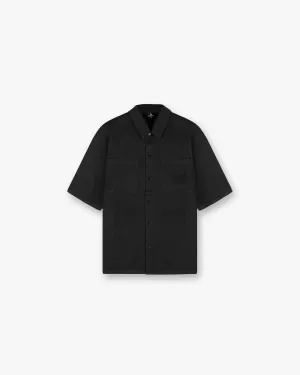high-low hem Social Meetup Short Sleeve Cotton Overshirt - Washed Black